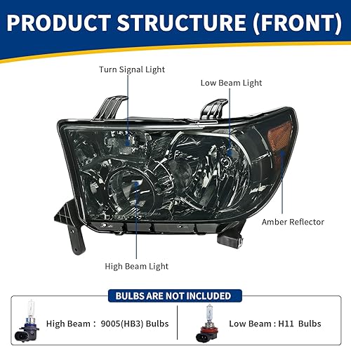Miniatura 3 de AUTOSAVER88 Conjunto de faros delanteros compatible con Tundra 2007-2013Sequoia 2008-2017 carcasa cromada ámbar reflector lente transparente