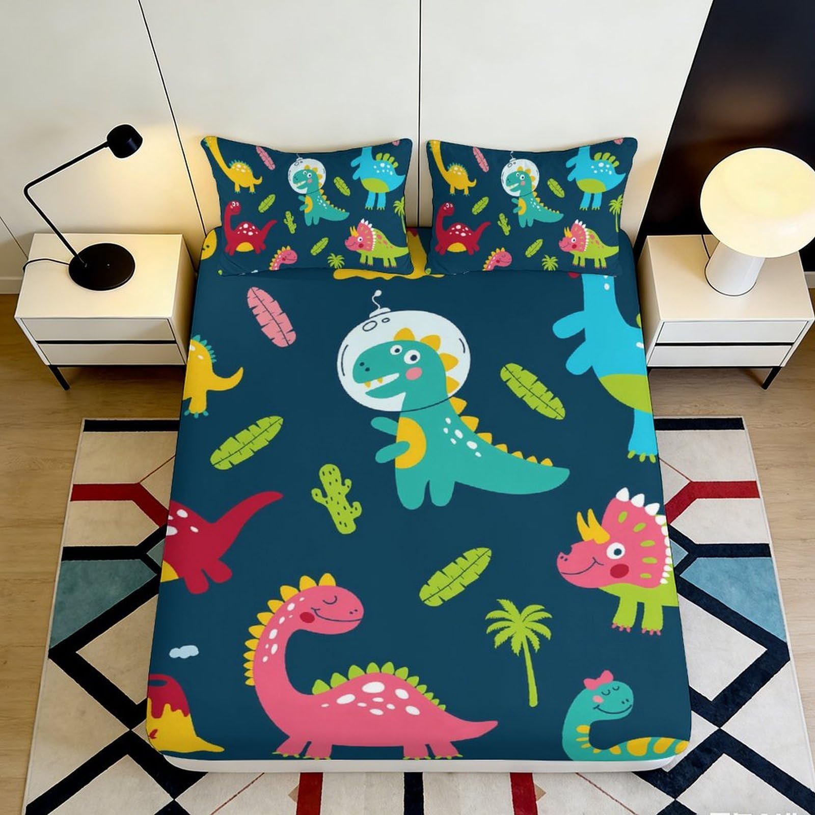 Jqzkxnhpbr Style-7 3D Printed Dinosaur Forest Fitted Sheet Microfiber Soft Colourful Animal Bed Cover For Bedroom Guest Dorm Decor 90X200x25cm