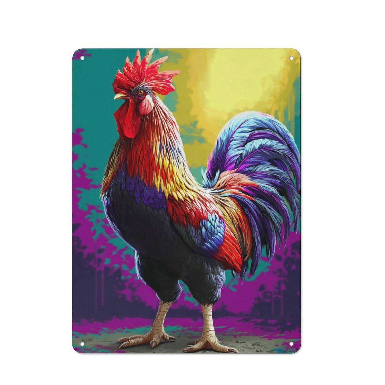 Farmhouse Metal Sign with Colorful Rooster Painting Design 40x30cm, Rustic Rustic Kitchen Decor for Dining Room, Cafe, Entryway Or Family Room