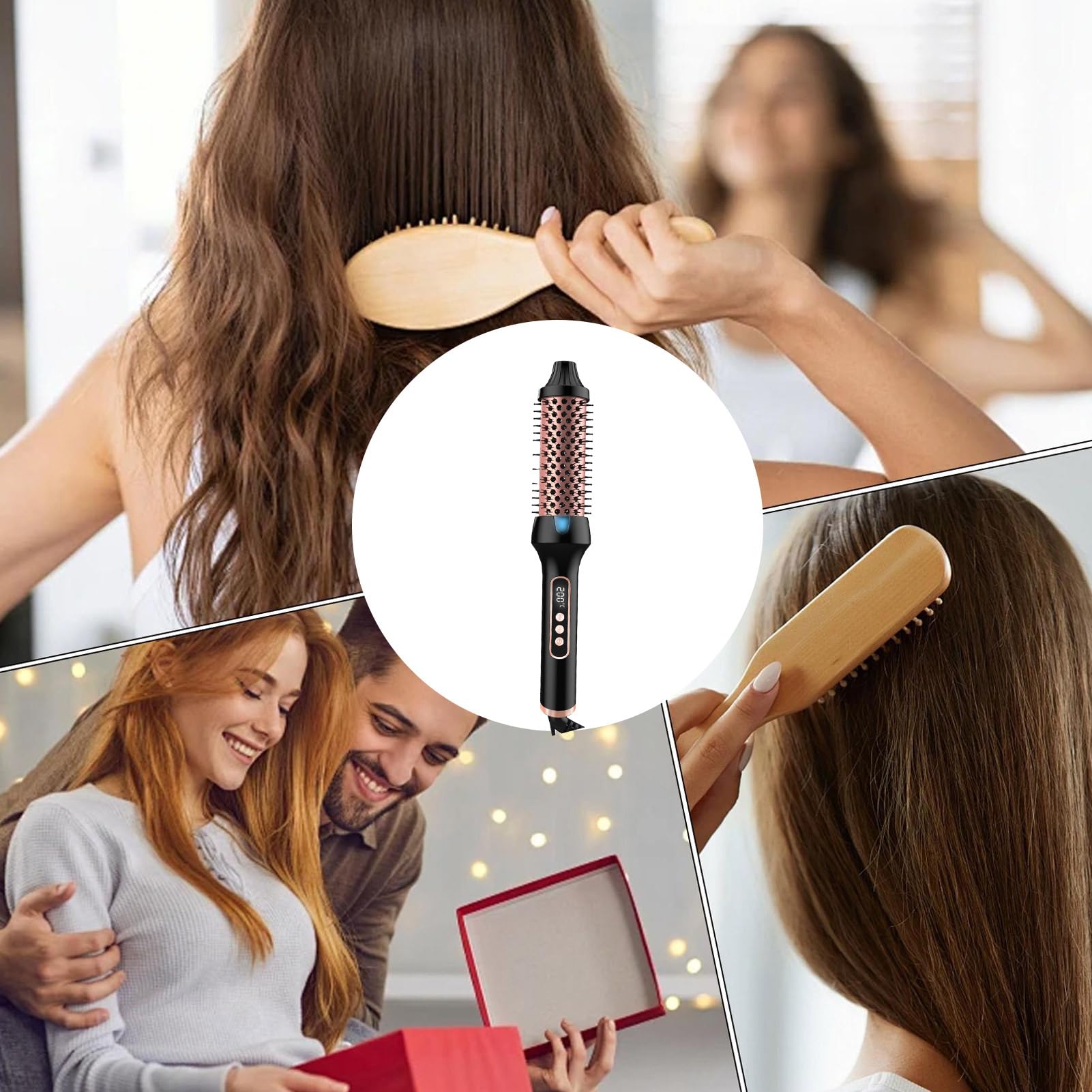 Spazzola Per Capelli Ricci - Spazzola Arricciacapelli Rotonda Riscaldata | Piastra Styler Temperatura Regolabile Pettine Styling Riscaldamento Rapido per Capelli Asciugatura Styling