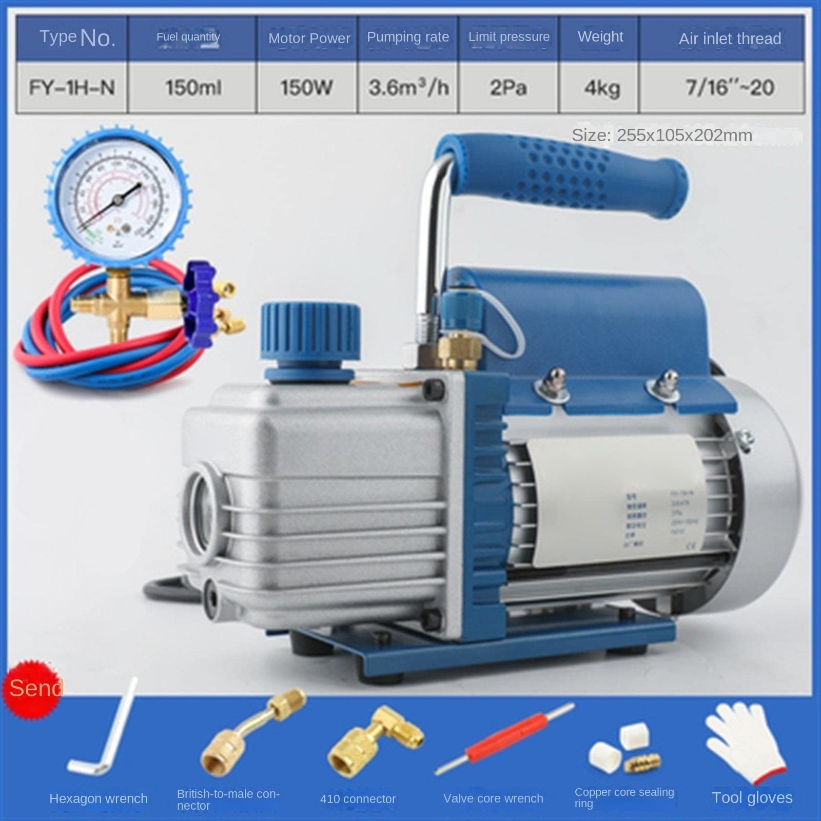 FY-1H-N chłodziwo próżniowe pompy próżniowej, klimatyzacja próżniowa miniaturowa rotacyjna pompa próżniowa 2PA (1pump 2pipe1gauge)