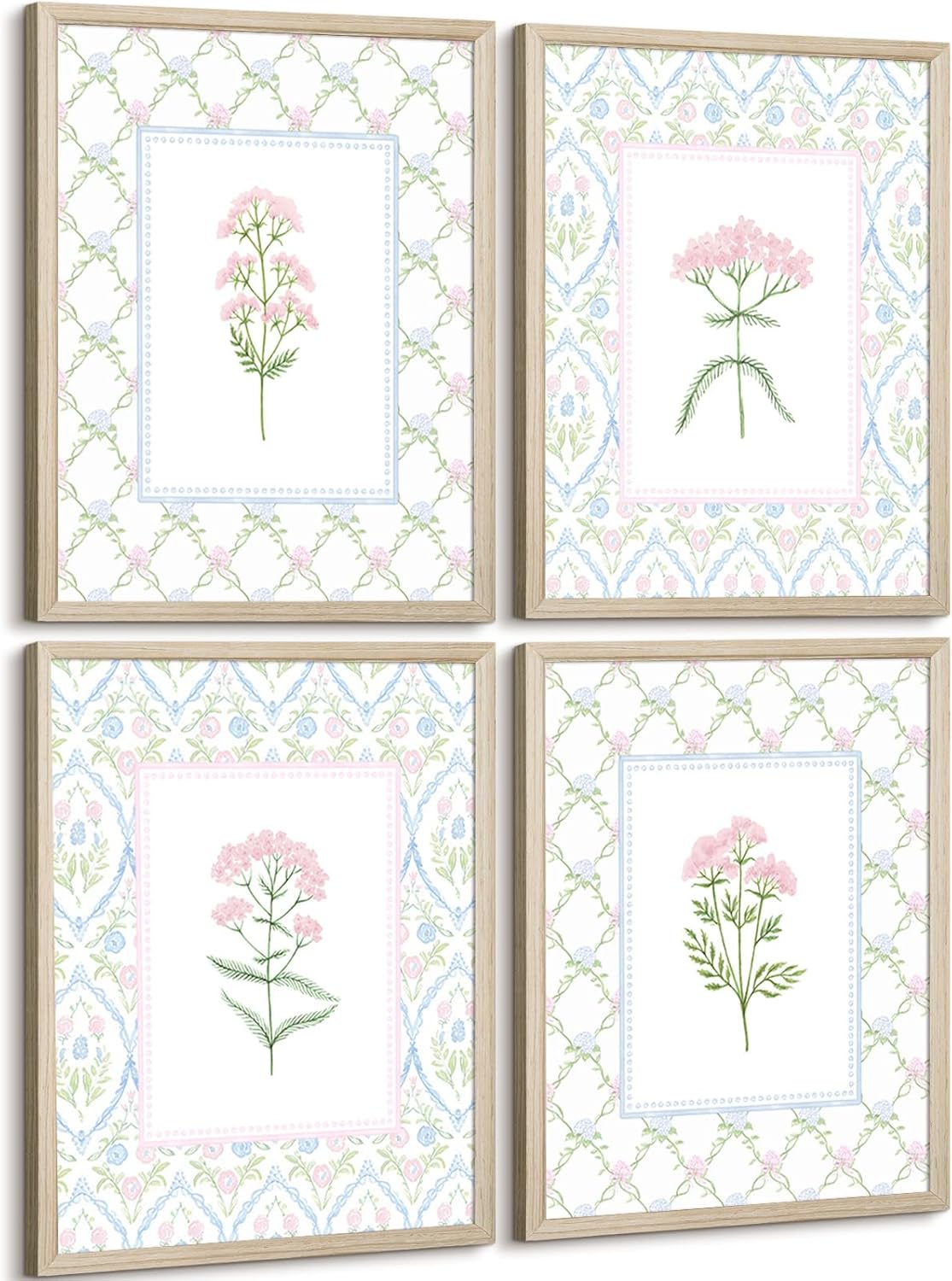 Nursery Flower Wall Art Girl Wildflower Canvas Wall Decor Pink Blue Floral Prints Baby Girl Flower Poster Pictures Nursery Floral Artwork Pastel Botanical Painting for Girl Room 8x10x4 Inch Framed