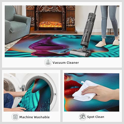 Miniatura 7 de Alfombras Cyberpunk neón para mujer, alfombra moderna para niña, alfombra de retrato futurista para sala de estar, alfombra antideslizante de