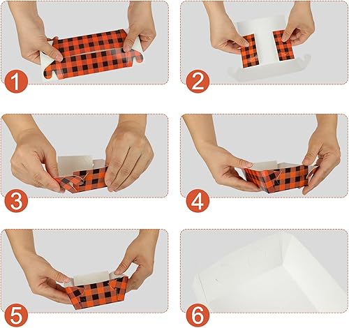 Miniatura 3 de 50 unidades de suministros de fiesta de otoño, bandejas de comida de calabaza a cuadros de papel naranja negro búfalo a cuadros de Halloween,