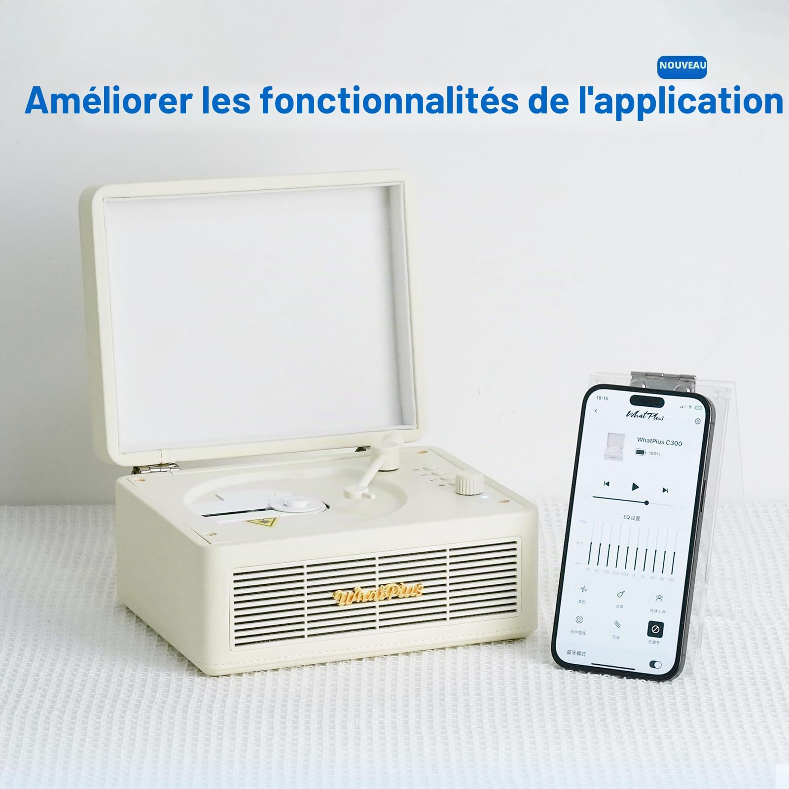 C300PRO Lecteur CD avec haut-parleur Bluetooth, son haute fidélité, contrôle par application, affichage magnétique pour photos et broches, lecteur de musique de bureau rétro, cadeau pour les