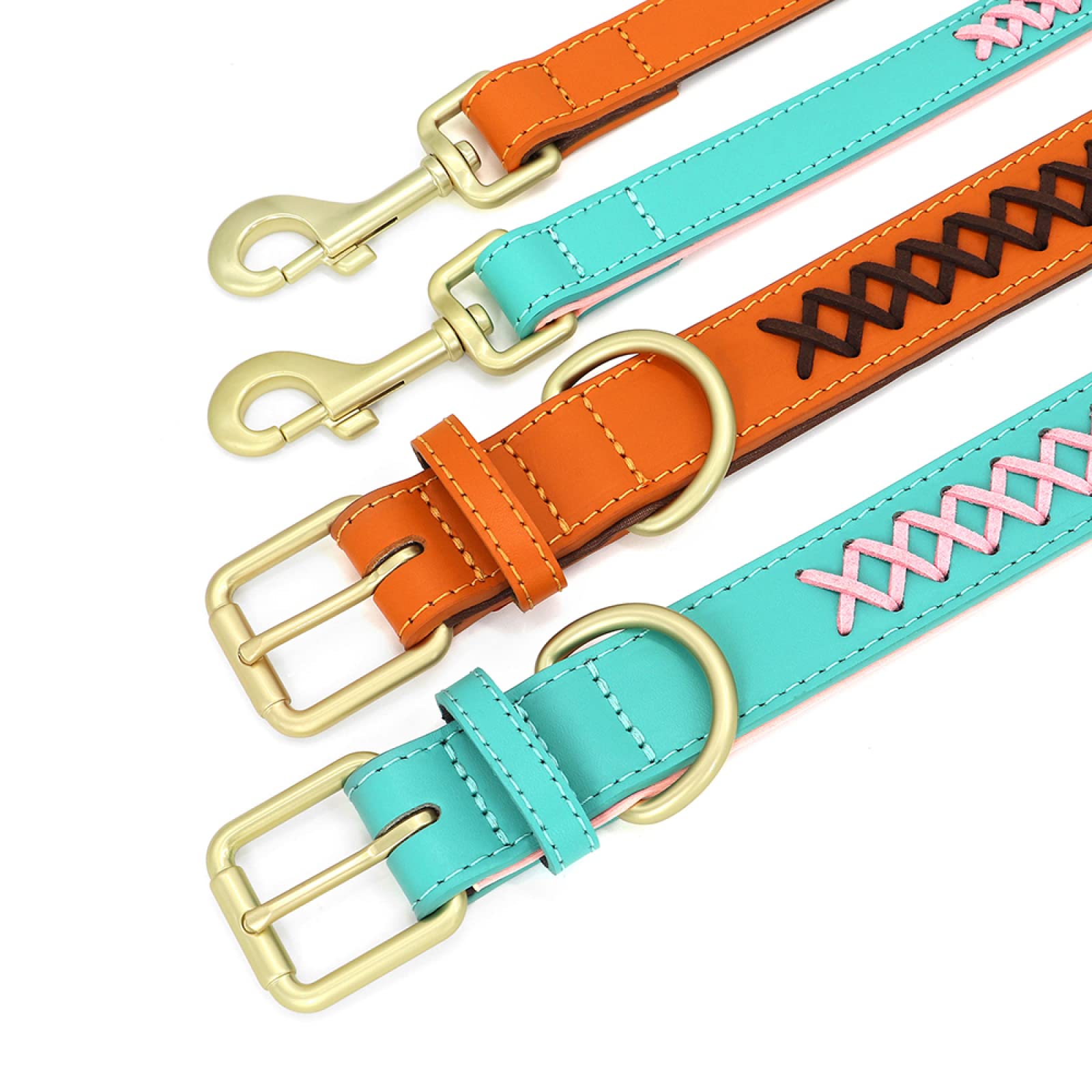 Ensemble De Laisse De Collier De Chien Personnalisé Tressé en Cuir Véritable Colliers pour Animaux De Compagnie Corde De Plomb De Marche Douce Réglable pour Les Petits Grands Chiens,Service