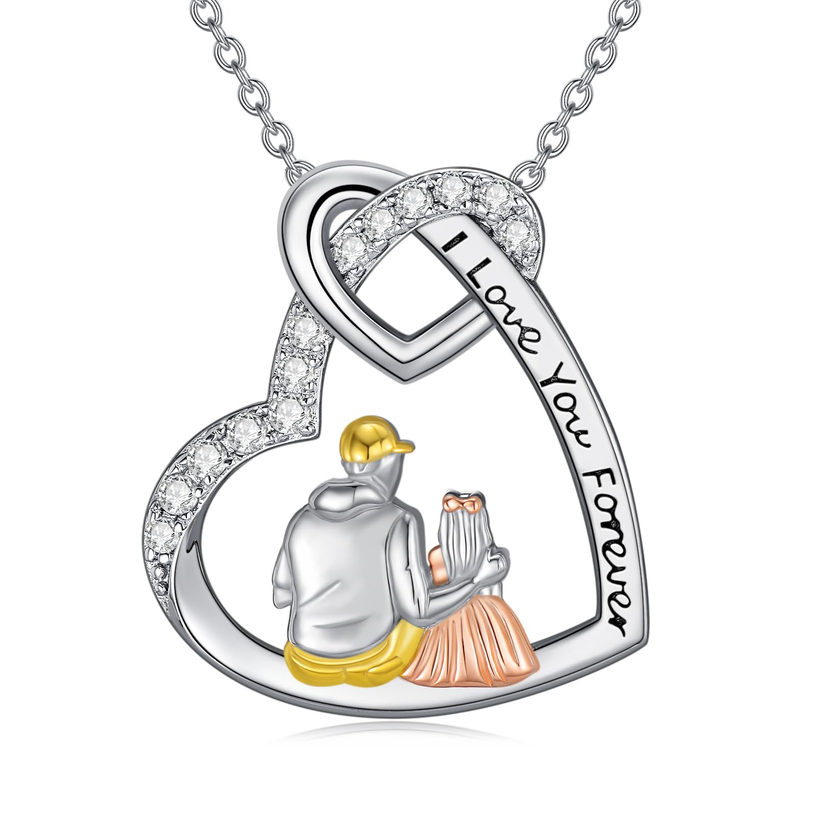 Sterling Silber Vater Tochter/Mutter Tochter/Schwester Halskette Tochter Halskette von Papa Mutter Kristall Liebe Herz Kette Schmuck Geburtstag Geschenke für Frauen Mädchen Schwester