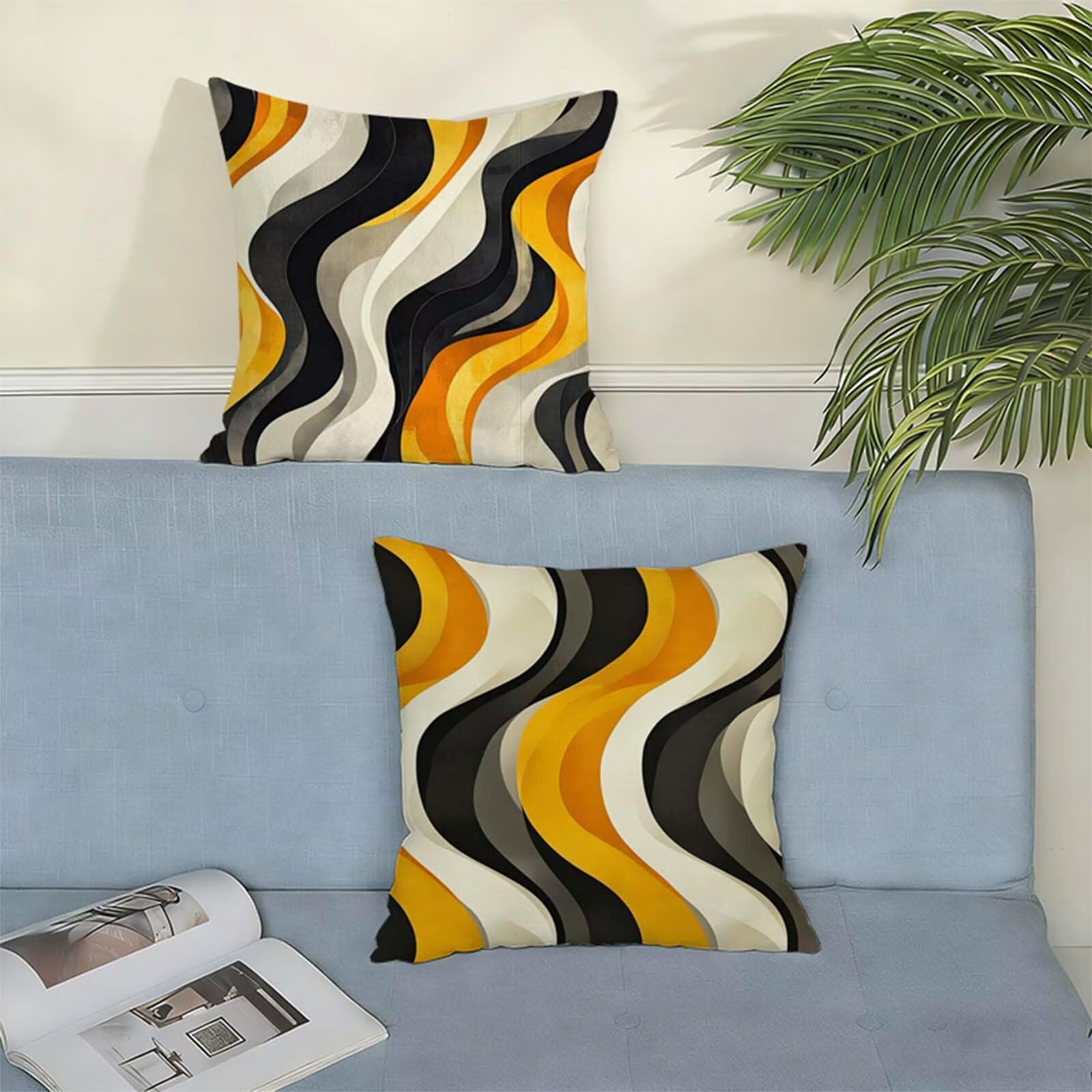 Fundas Cojines 80x80 Amarillo Juego de 2,Impermeable Exterior Funda Cojin Lino,Cómodo Transpirables,Antimanchas y Durable Funda de Cojines Raya,para Primavera Salón,Dormitorio Decoración Hogar X-140