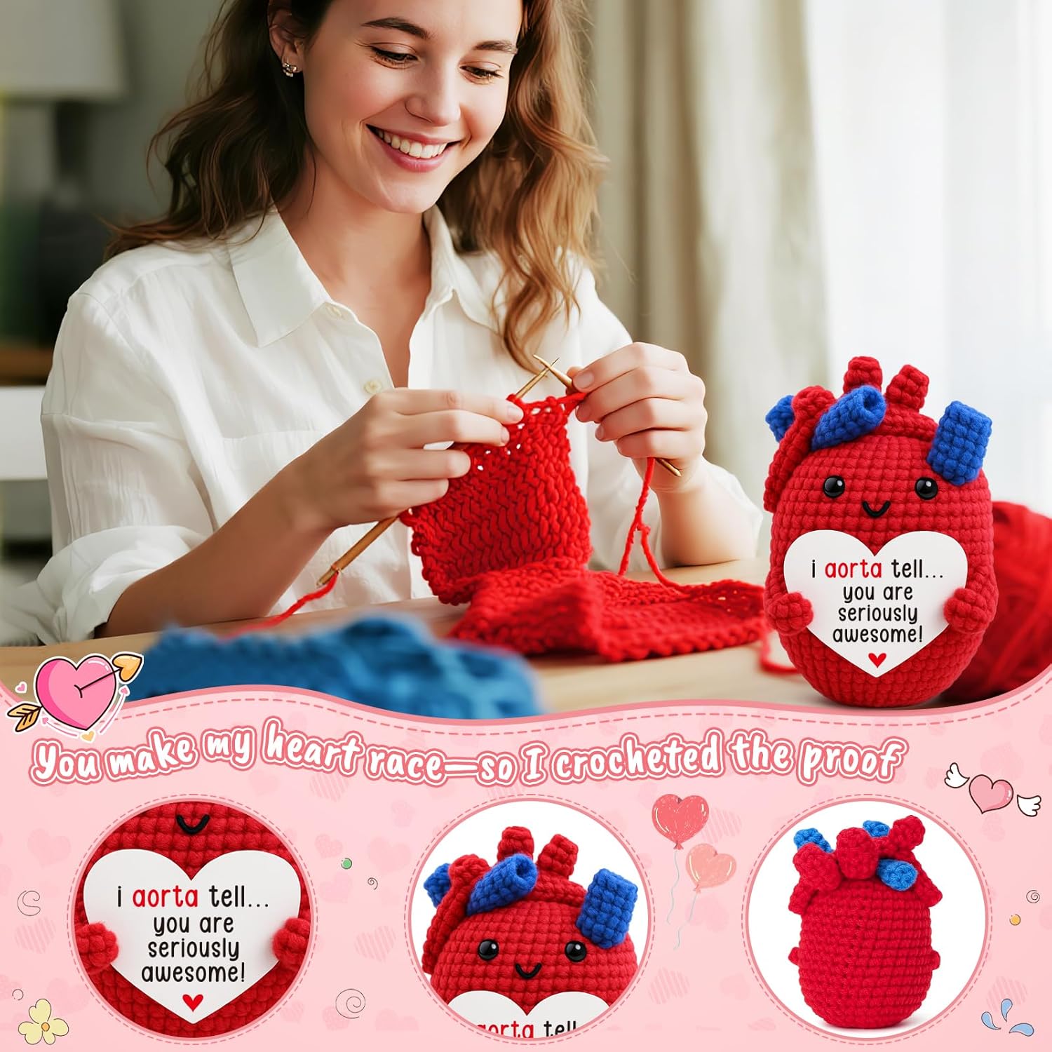 Mini Encouragement Gifts for Women Men Emotional Motivation Support Handmade Crochet Heart for Coworkers Teachers Nurses Managers Friends Stress Relief Mental Health Valentines Birthday Gifts - Image 2