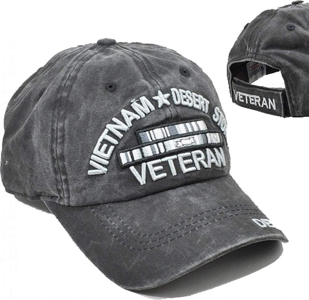 Vietnam Desert Storm Tonal Pigment Washed Cotton Mens Cap [Baseball Cap - Black - Adjustable] - ID#21094