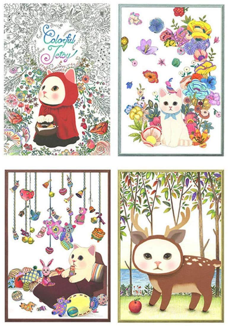 Colorful Jetoy Cat Coloring Books for Adults Relieve Stress Graffiti Painting Drawing Secret Garden Art Coloring Books