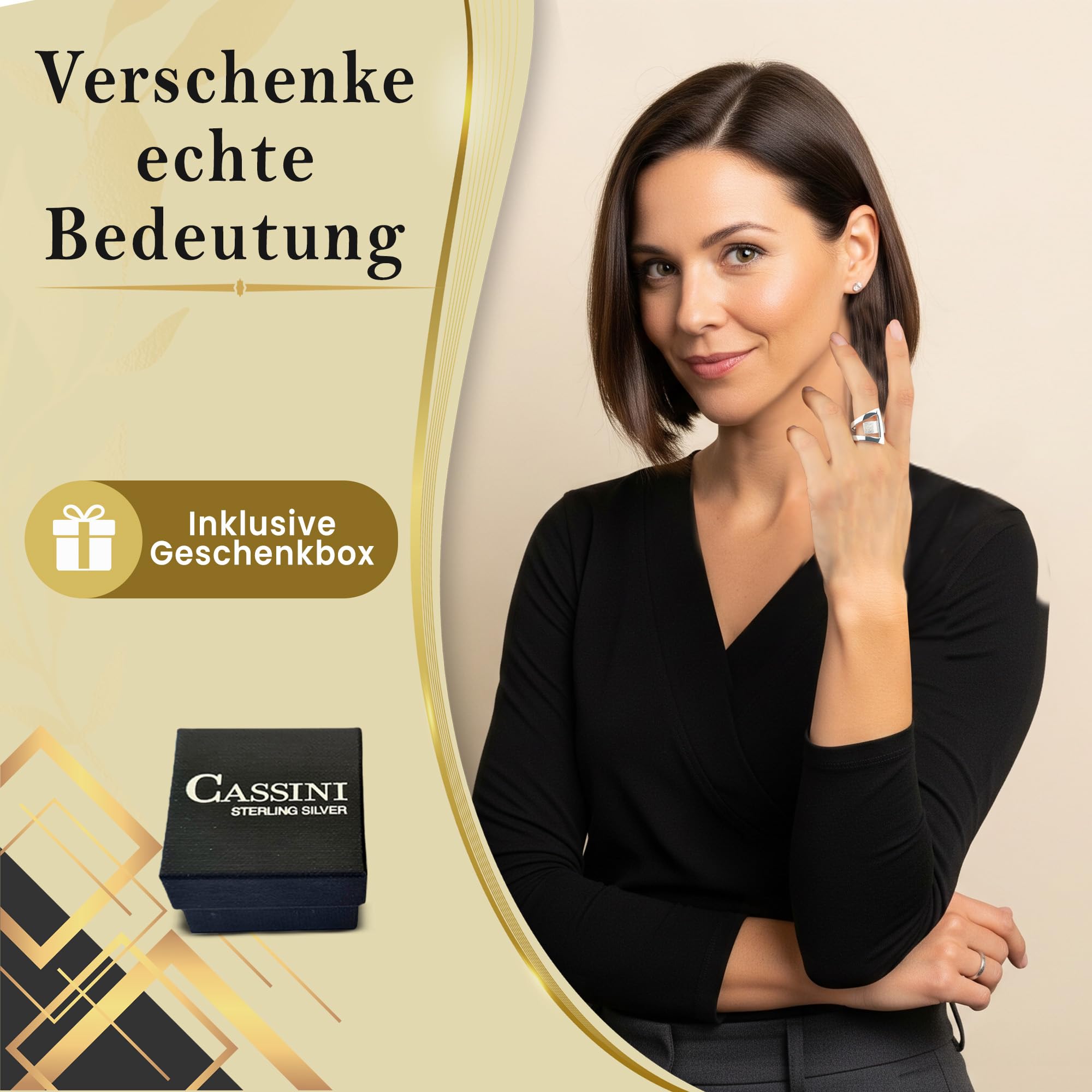 CASSINI Design Ring aus 925er Sterling Silber, gebürstet und poliert, massiv, breit, Damen Ring 3RAX