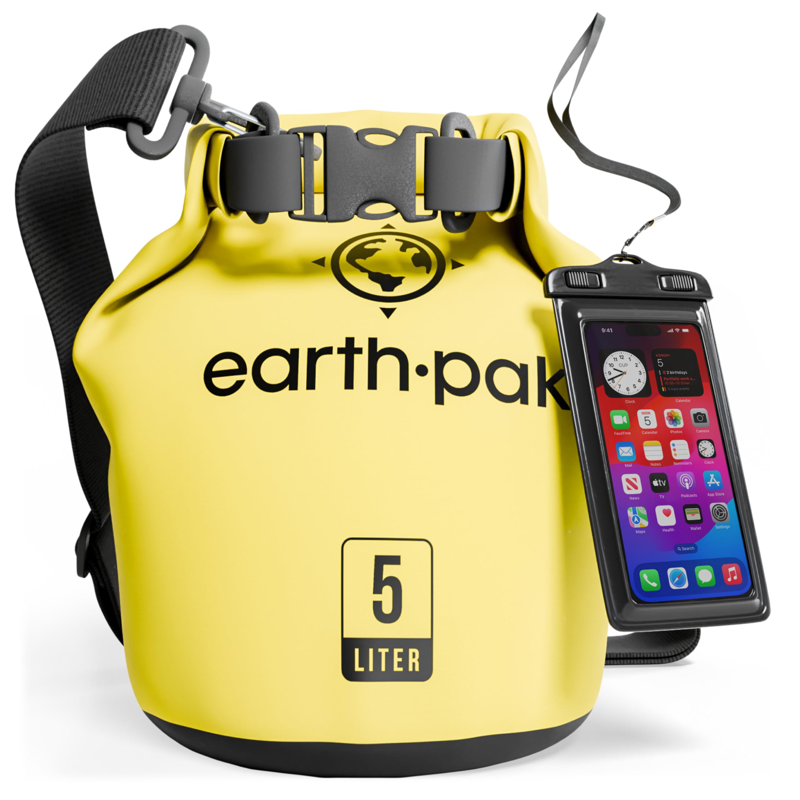 Earth Pak Waterproof Dry Bag - Roll Top Waterproof Backpack Sack Keeps Gear Dry for Kayaking, Beach, Rafting, Boating, Hiking, Camping and Fishing with Waterproof Phone Case