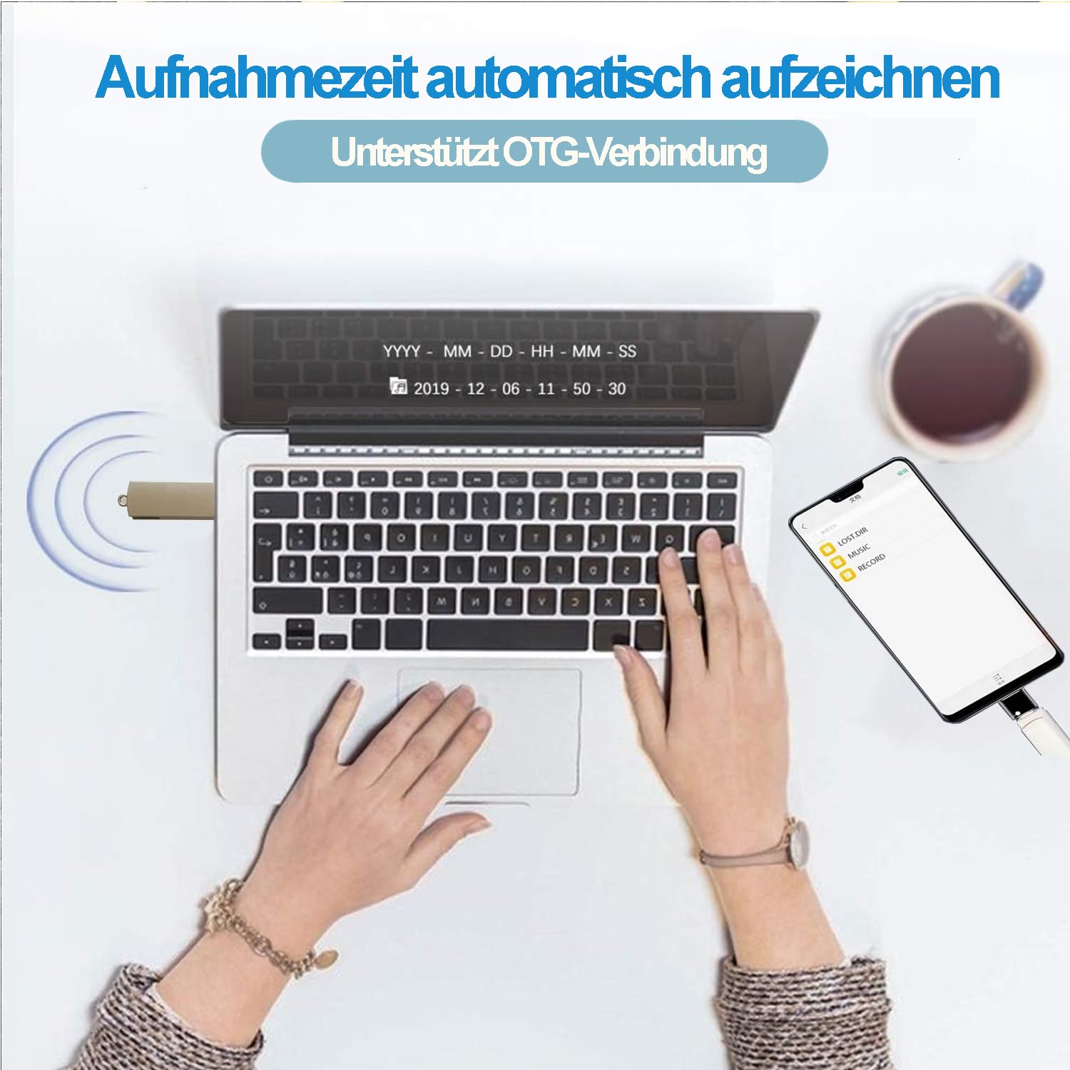 Dyktafon USB 64 GB, cyfrowy dyktafon z rozpoznawaniem mowy i nagrywaniem jednym dotknięciem, profesjonalne urządzenie do nagrywania audio, na wykłady, spotkania, wykłady (srebrny)