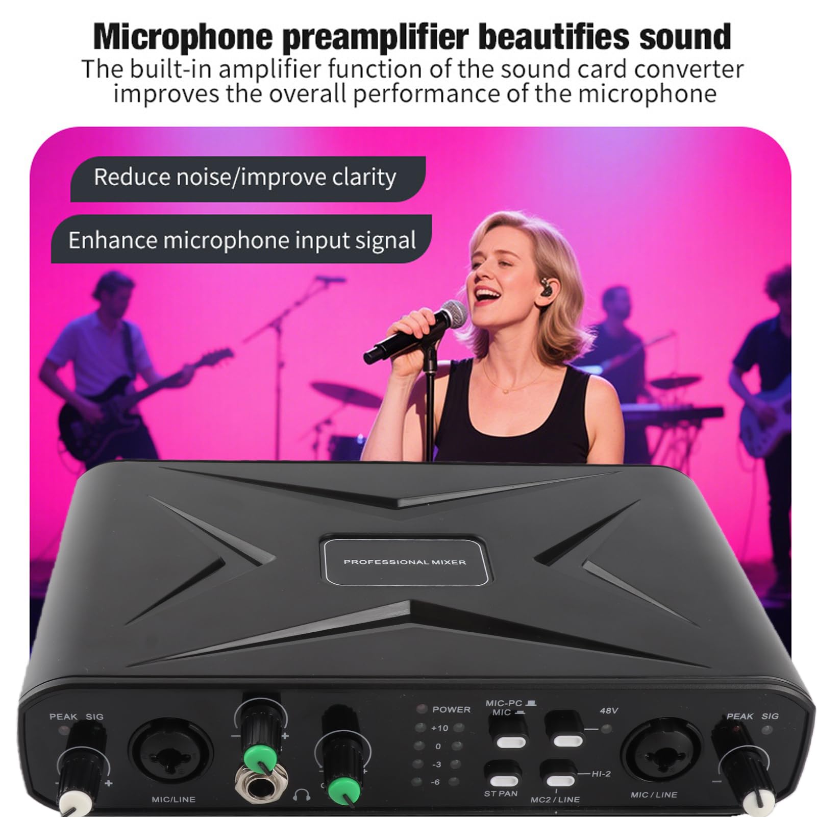 Luocute Carte Son USB Externe, Interface Audio 32 Bits 384 KHz Plug and Play avec Préamplificateur de Microphone, Alimentation Fantôme 48 V pour Diffusion en Direct, karaoké,