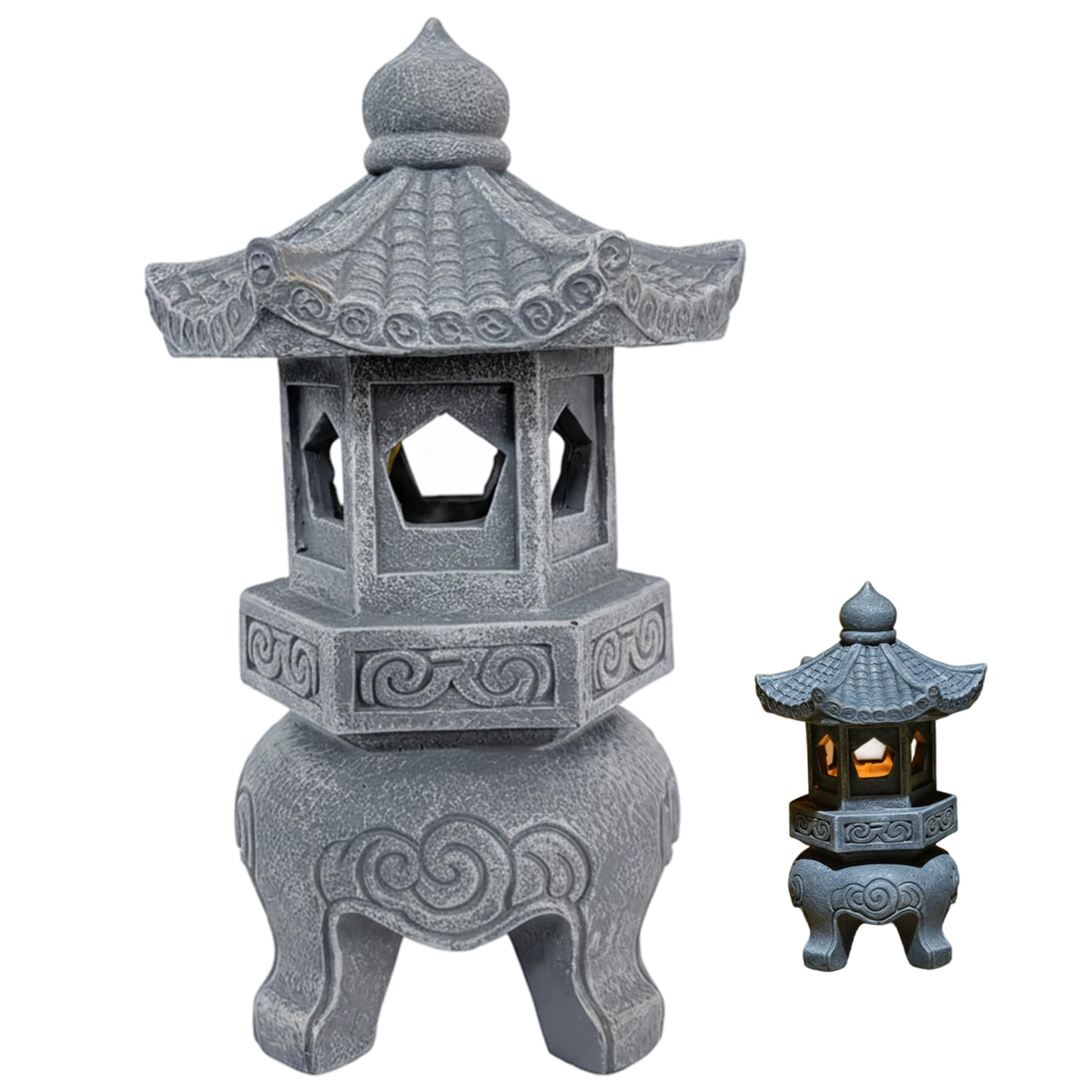 Bemonew Pagoda Lantern Pagoda Garden Statue, Resin Solar Japanese Lantern, Decorative Zen Garden Landscape for Yard Patio Lawn, Style 3