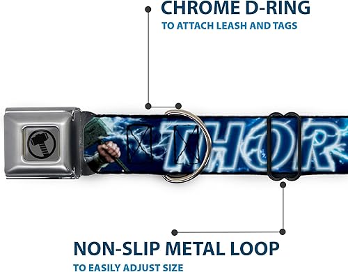 Miniatura 5 de Collar de perro Hebilla de cinturón de seguridad Avengers Thor Hammer Action Pose Galaxy Blues Blanco 18 a 32 pulgadas 1.5 pulgadas de ancho,