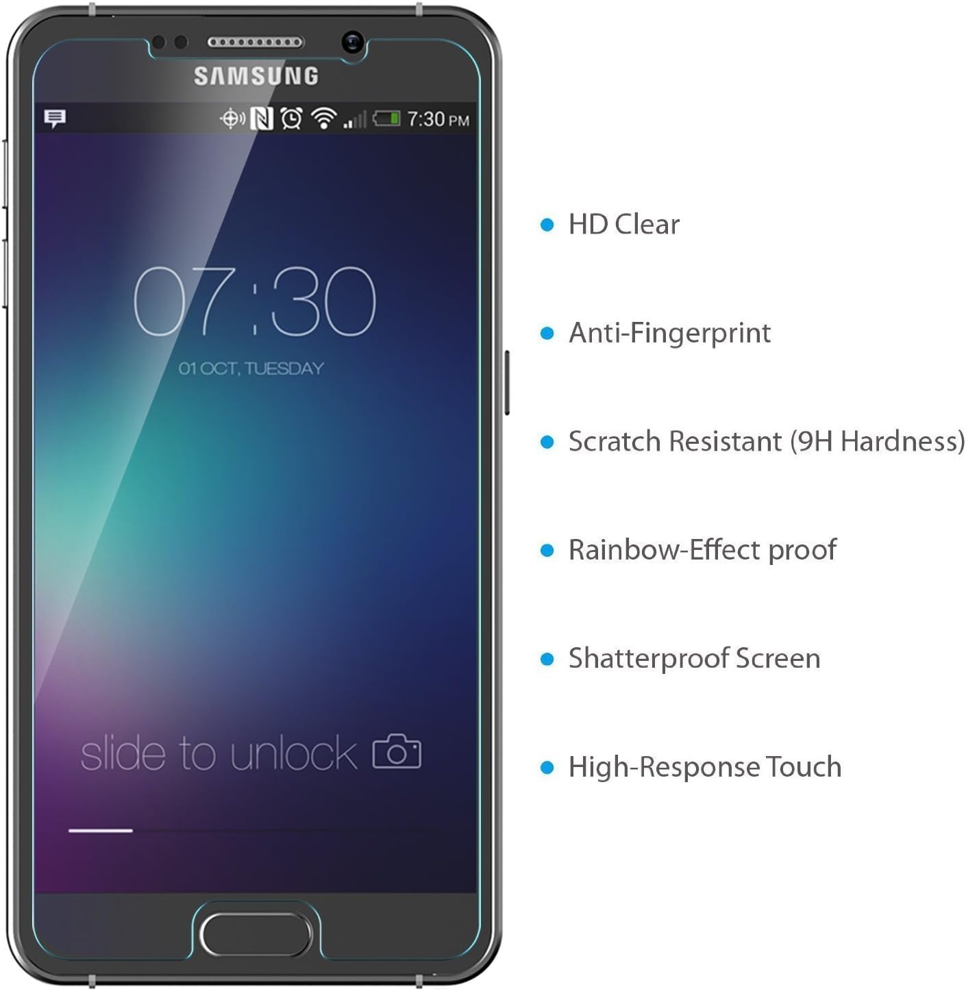 TANTEK Bubble Free Tempered Glass Screen Protector for Samsung Galaxy Note 5, 2 Pack