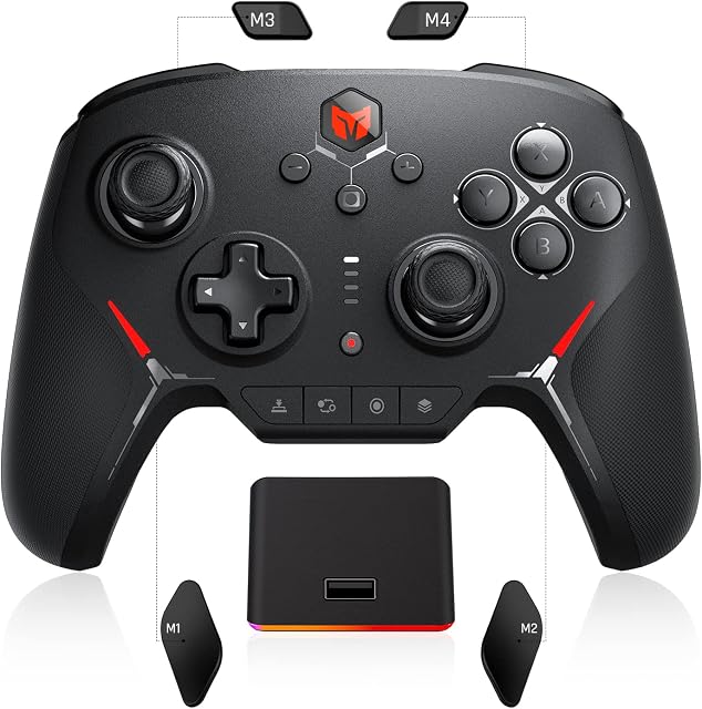 BLITZ Contrôleur sans fil avec 16 Boutons mécaniques, 4 Boutons remappables, NFC, 6-Axis Gyroscope, réveil à un bouton, Turbo/Remap/Macro, Joystick Zero Deadzone, RGB Support de charge, Bluetooth & Câblé, compatible avec le commutateur/Windows/Android/iOS