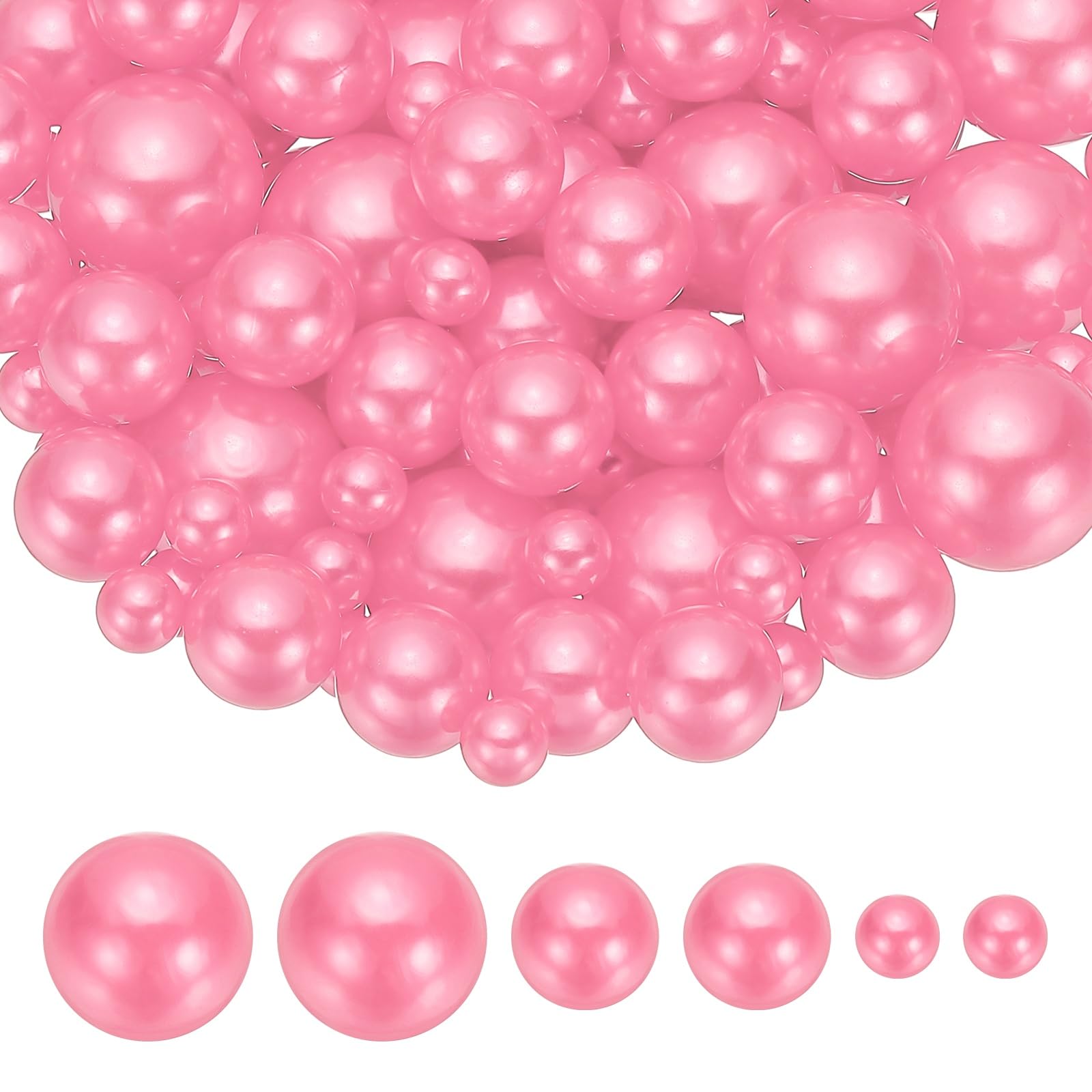 PATIKIL 8/14/20 mm Faux Pearls Beads, 150 Pcs No Hole Pearls Floating Beads for Vase Filler Centerpiece Decoration for Wedding Party Home Table Decor Floating Candle, Pink