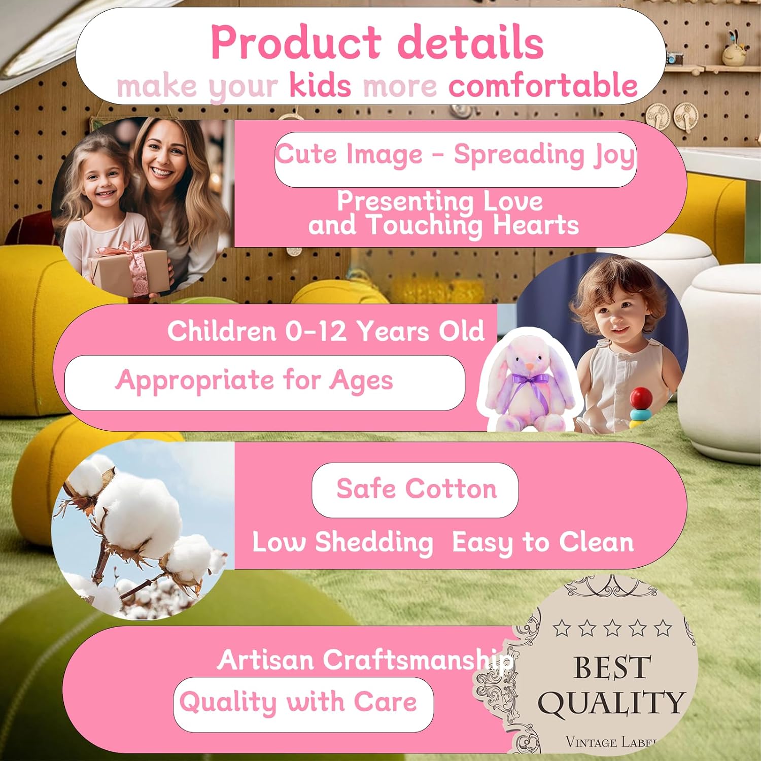 Easter Bunny Stuffed Animals Baby Toys Pink Bunny Cute Plushies Rabbit Stuffed Animal for Newborn 12''