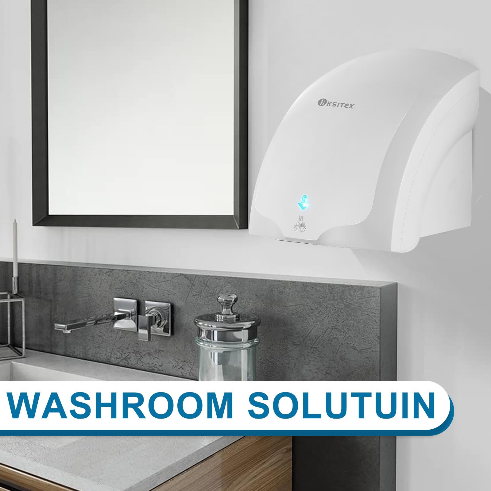 Sèche-Mains Automatique en ABS – Sèche-Mains Électrique Blanc, 1400W, Murale pour Salle de Bain, Cuisine, Toilettes Blanc