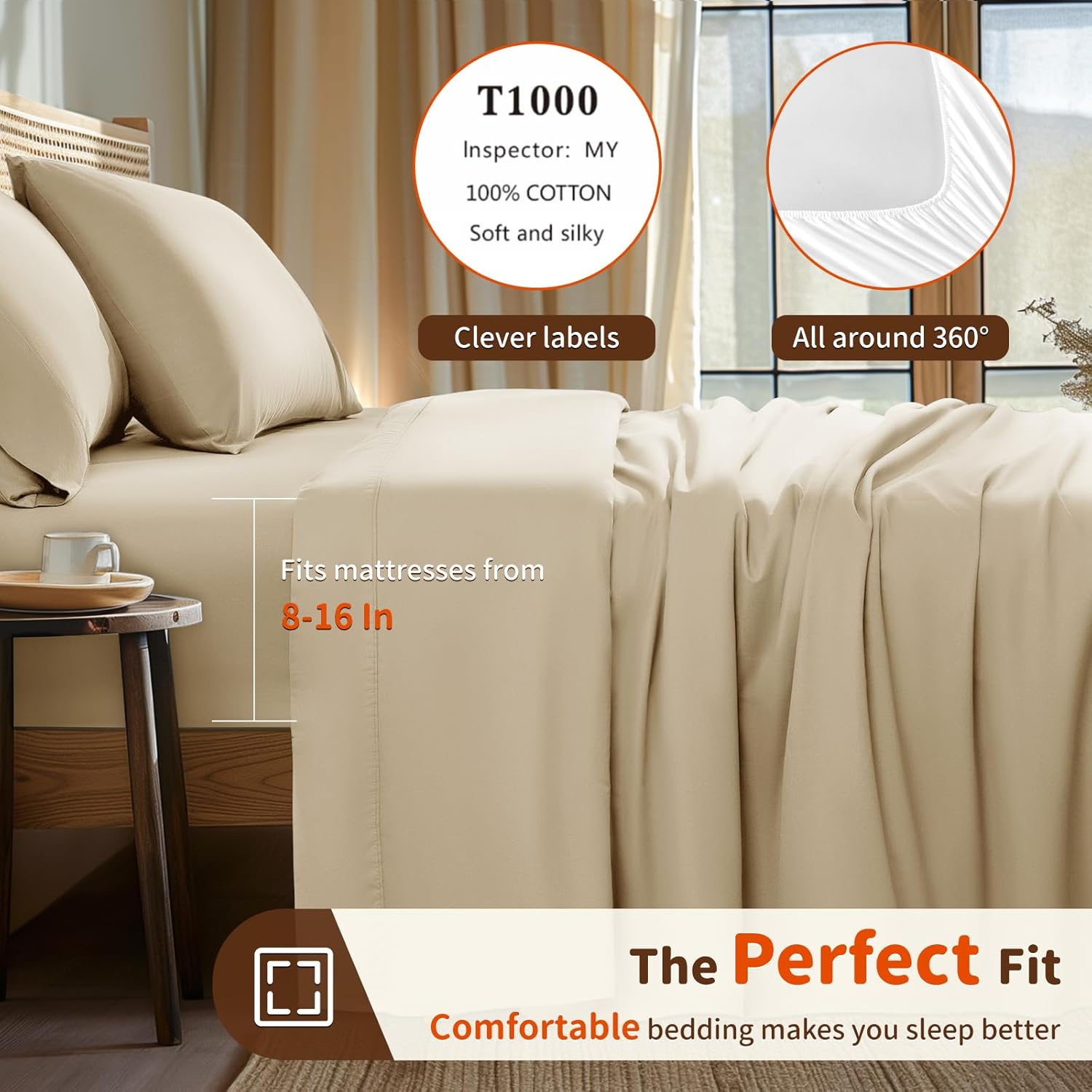 LBRO2M Split King Sheet Sets for Adjustable Bed 1000 Thread Count 100% Egyptian Cotton Sheet, 5 Piece Sets Bed Sheet Deep Pocket Up to 16" Soft Comfortable All Season (Split King, Linen) - Image 3