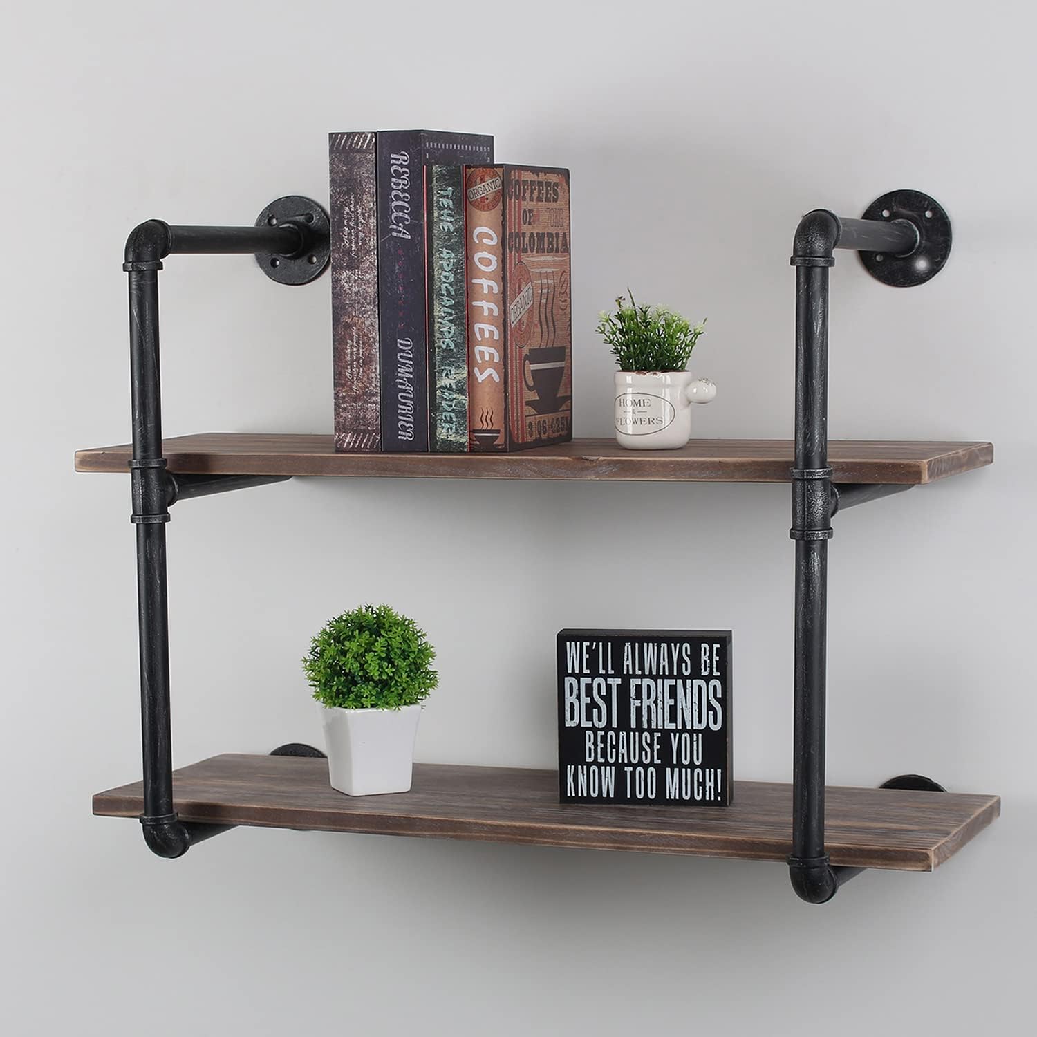 MBQQ Industrial Pipe Shelving Wall Mounted,30in Rustic Metal Floating Shelves,Steampunk Real Wood Book Shelves,Wall Shelf Unit Bookshelf Hanging Wall Shelves,Farmhouse Kitchen Bar Shelving(2 Tier)