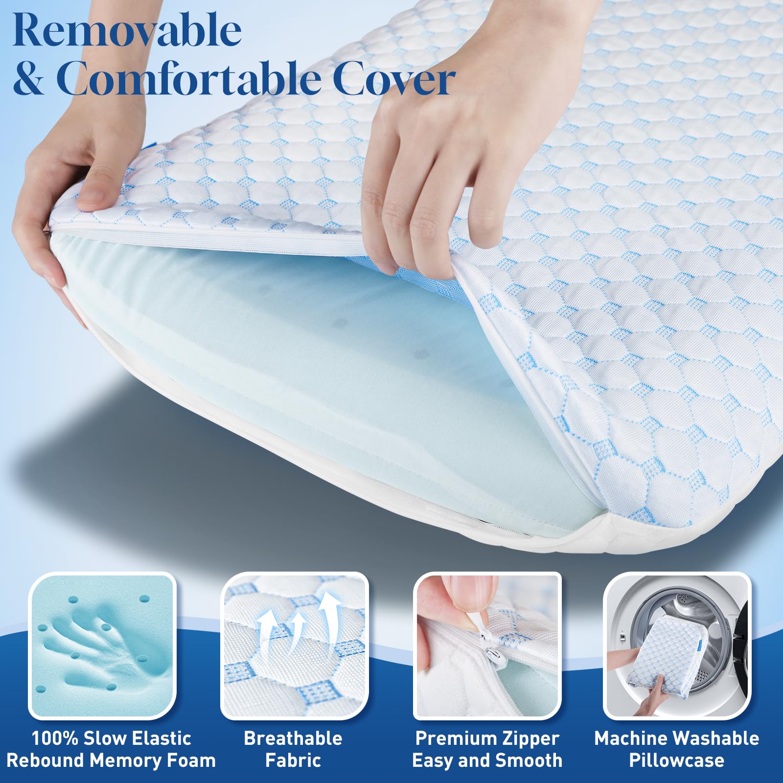 CloudBliss Cuscini rinfrescanti ultra sottili da 7 cm per lato | schiena | addormentati, cuscino piatto in memory foam, cuscini a basso profilo con comoda federa traspirante su entrambi i lati