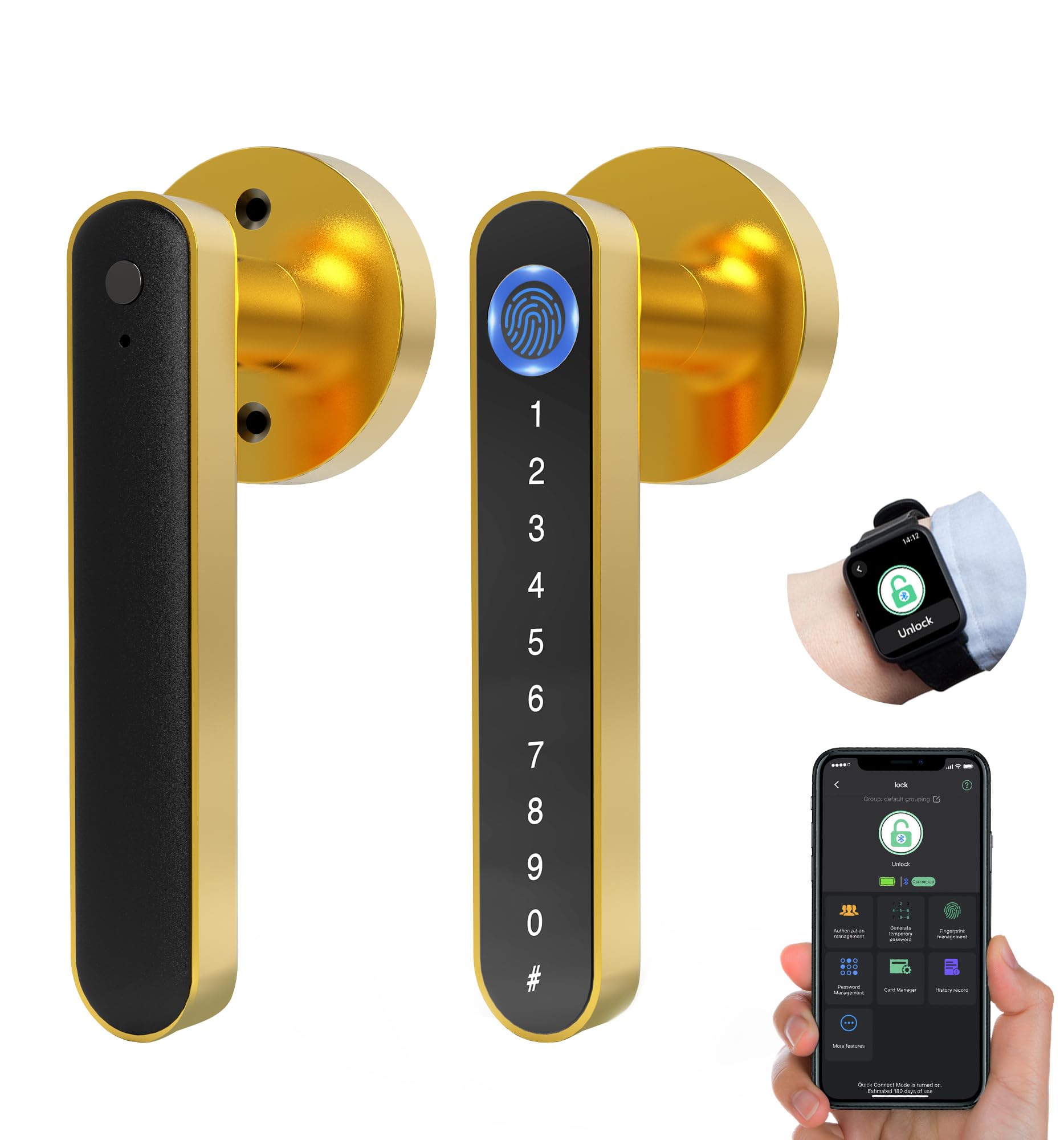 EseesmartSmart Lock - Fingerprint Door Locks with Handle, 5-in-1 Smart Door Lock with Keypad Fingerprint Bluetooth APP Key, Digital Electronic Code Door Lever Lock for Home Office Bedroom