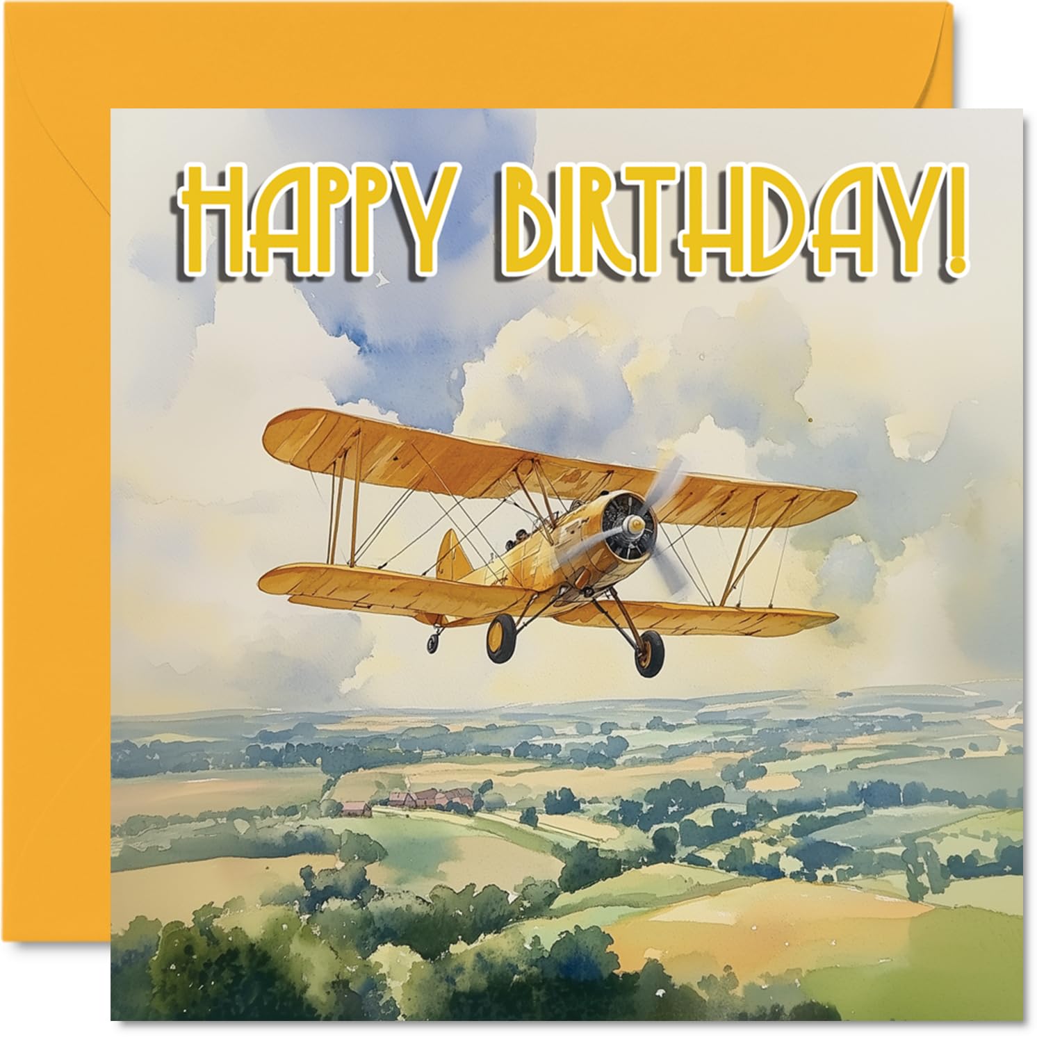 1940s Aircraft Birthday Cards - Biplane - Happy Birthday Card for Dad Mum Brother Sister Grandad Nanny Uncle Auntie Cousin, 145mm Bday Greeting Cards