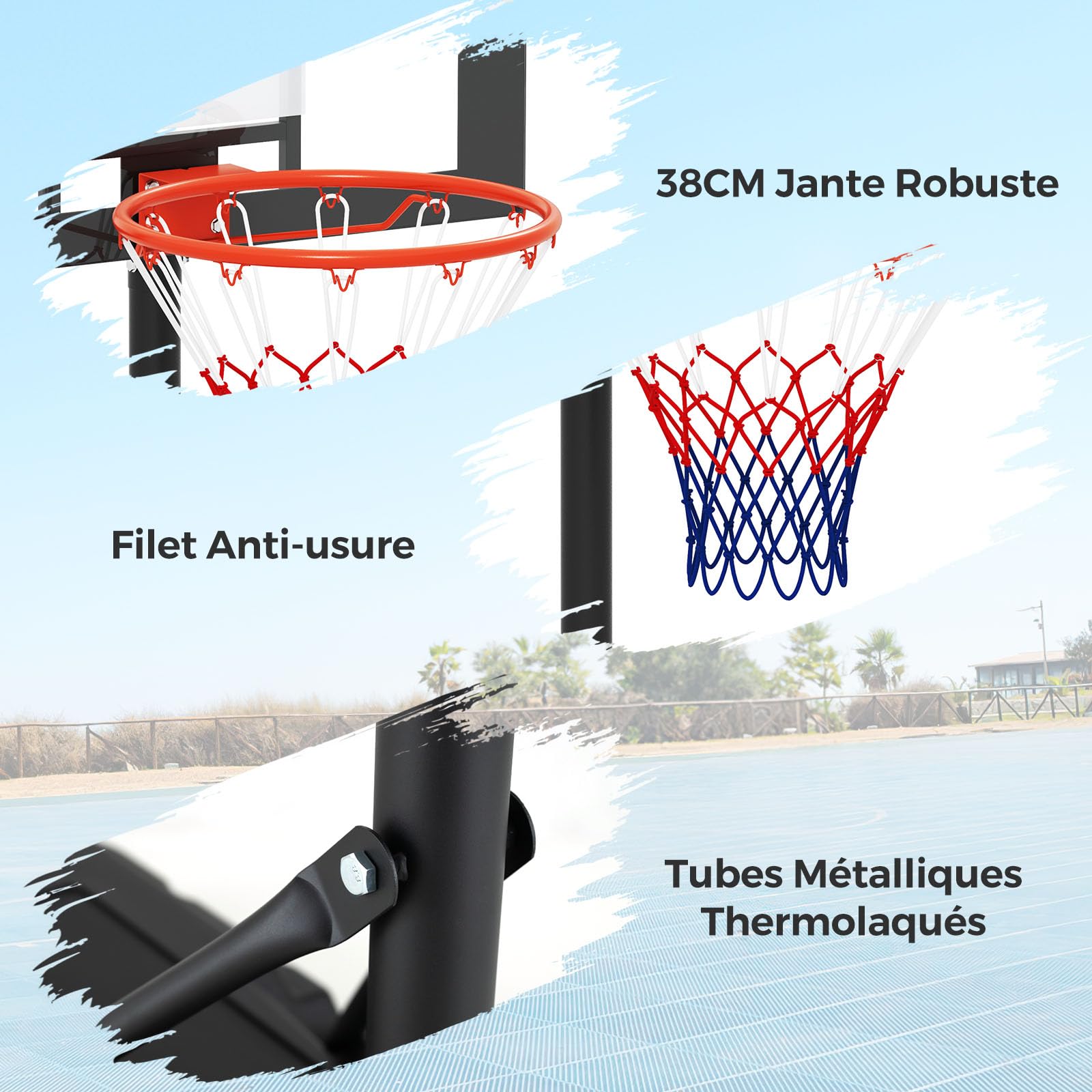 COSTWAY Panier de Basket-Ball Hauteur Réglable, Support de Basketball Mobile Extérieur avec Panneau Arrière Incassable Base Remplissable et Roues, pour Enfants