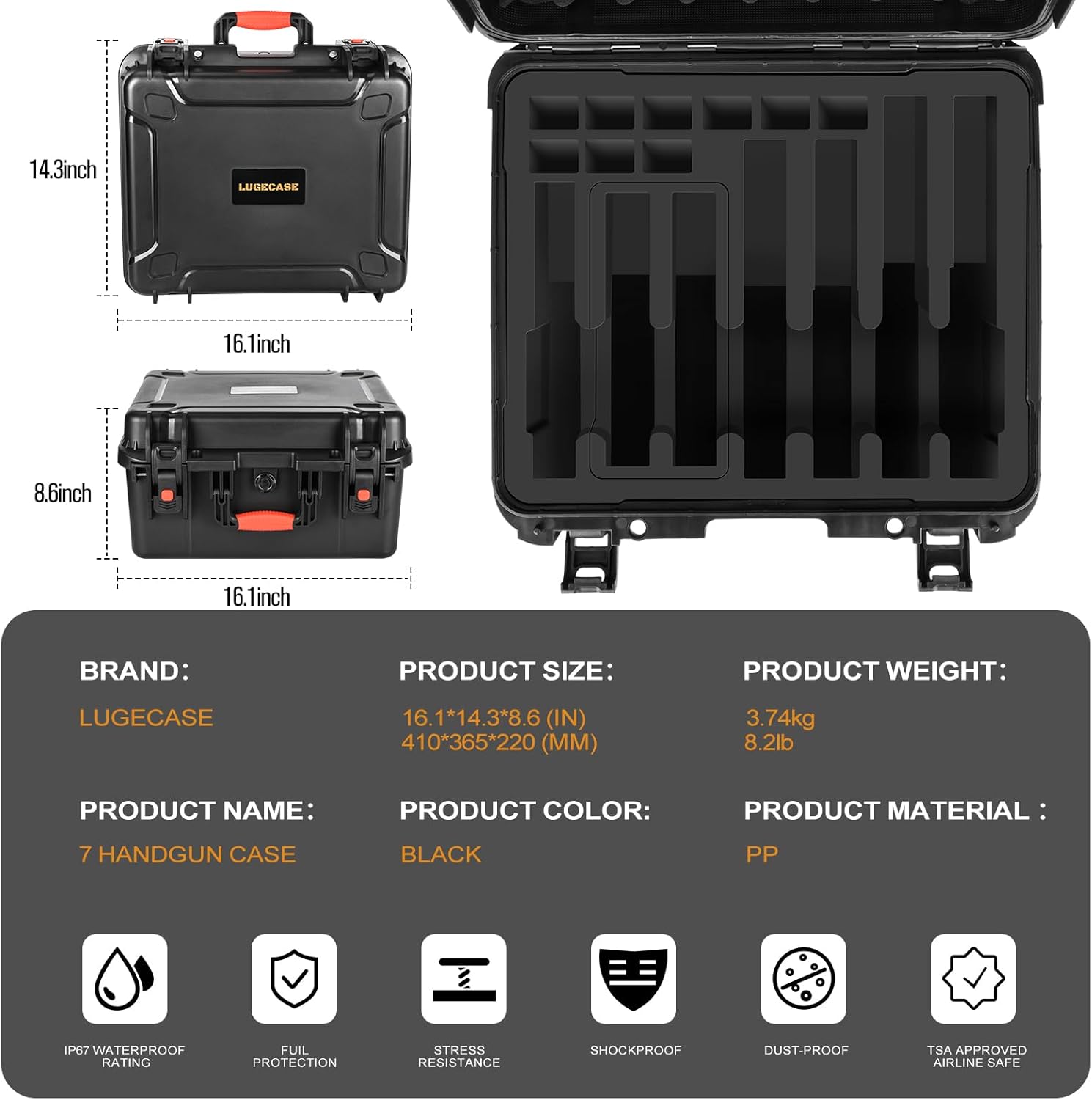 Pistol Gun Case for Multi Handguns - Hold Multiple Pistols & Magazines, Pre-cut Waterproof Hard Shell Gun Box, TSA Approved Pistol Case for SIG Sauer, Smith & Wesson, for Colt, for Revolver, for Glock