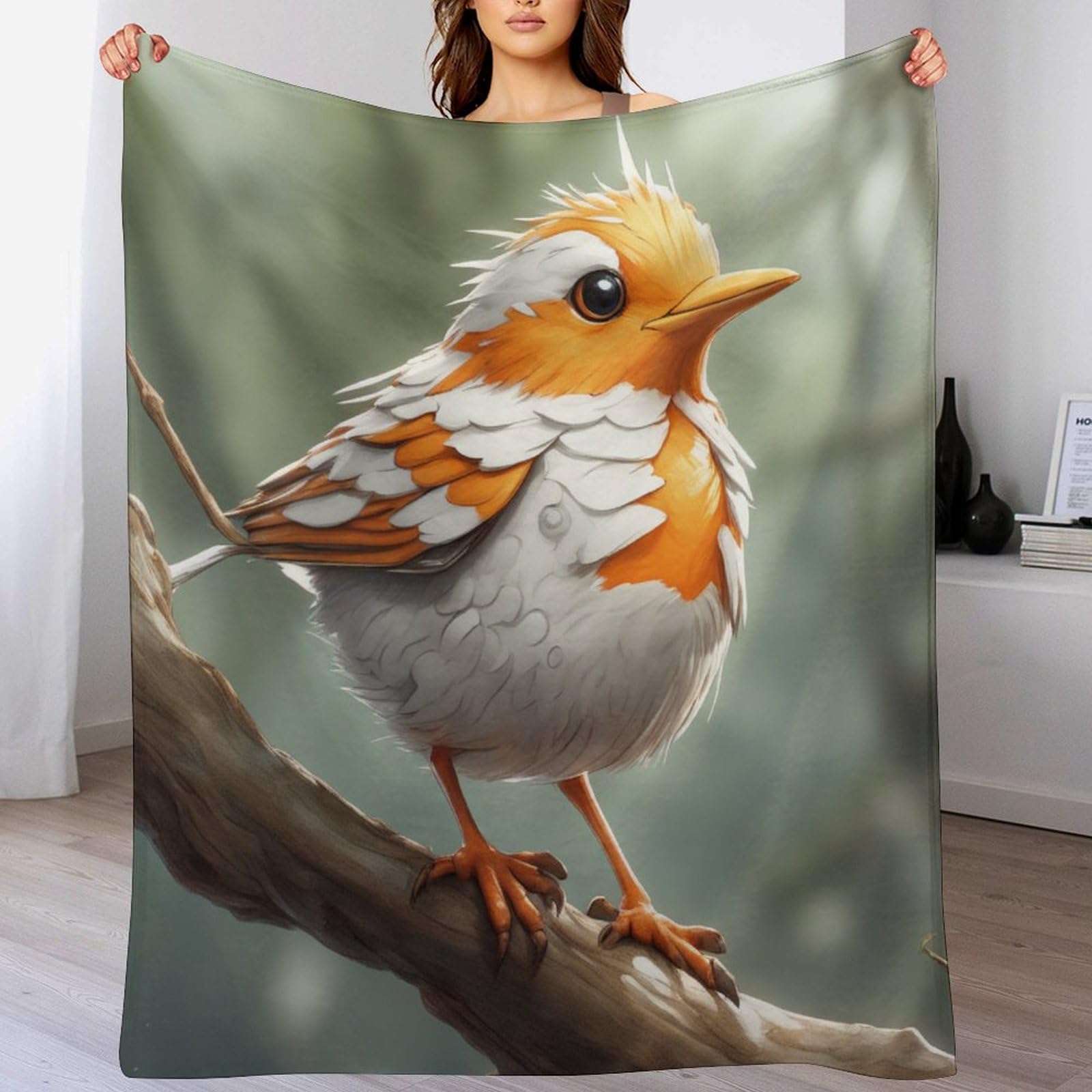 Couverture canapé oiseau mignon en flannel douce et chaude pour décorer le salon 100x130cm