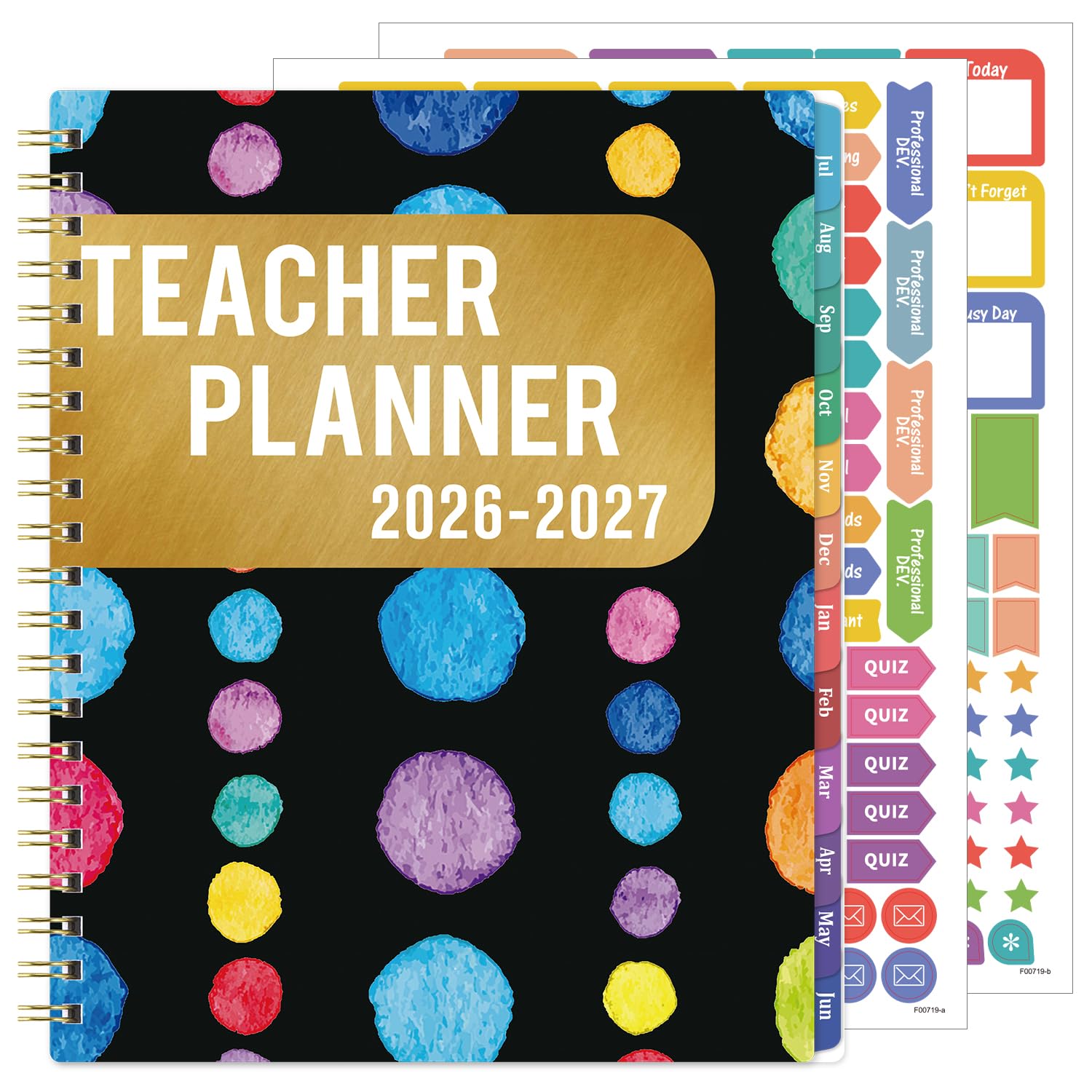 2026-2027 Teacher Planner - Teacher Lesson Planner 2026-2027, Weekly & Monthly Lesson Plan Book for Teacher, July 2026 - June 2027, 9" x 11", Academic with Colorful tabs for Teachers - Black