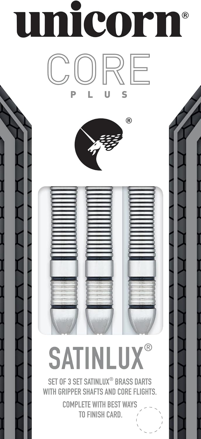 Unicorn Steel Tip Darts Set | Core Plus | Authentic 100% Brass Barrels | 21g, 22g, 23g, 24g, 25g, 26g or 27g