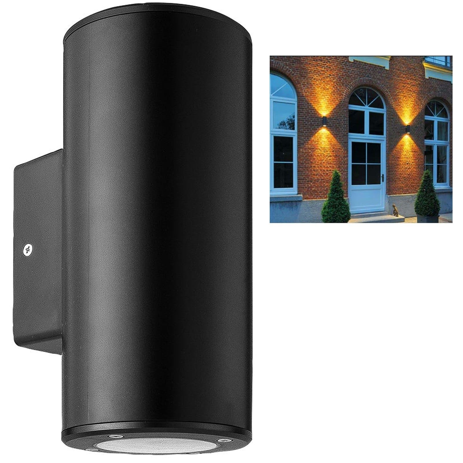kenable Outdoor Up Down Wall Light Black | IP44 Garden Porch Door Lamp | GU10 Twin Bulb Rounded | 215mm