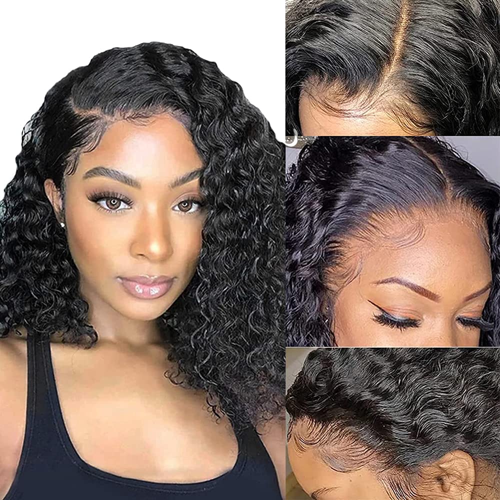 Amazon.com : Curly Lace Front Wigs Human Hair 14 Inch Deep wave Lace Front  Wigs Human Hair 13x4 HD Lace Closure Wigs For Black Women 180% Density  Human Hair Pre Plucked with