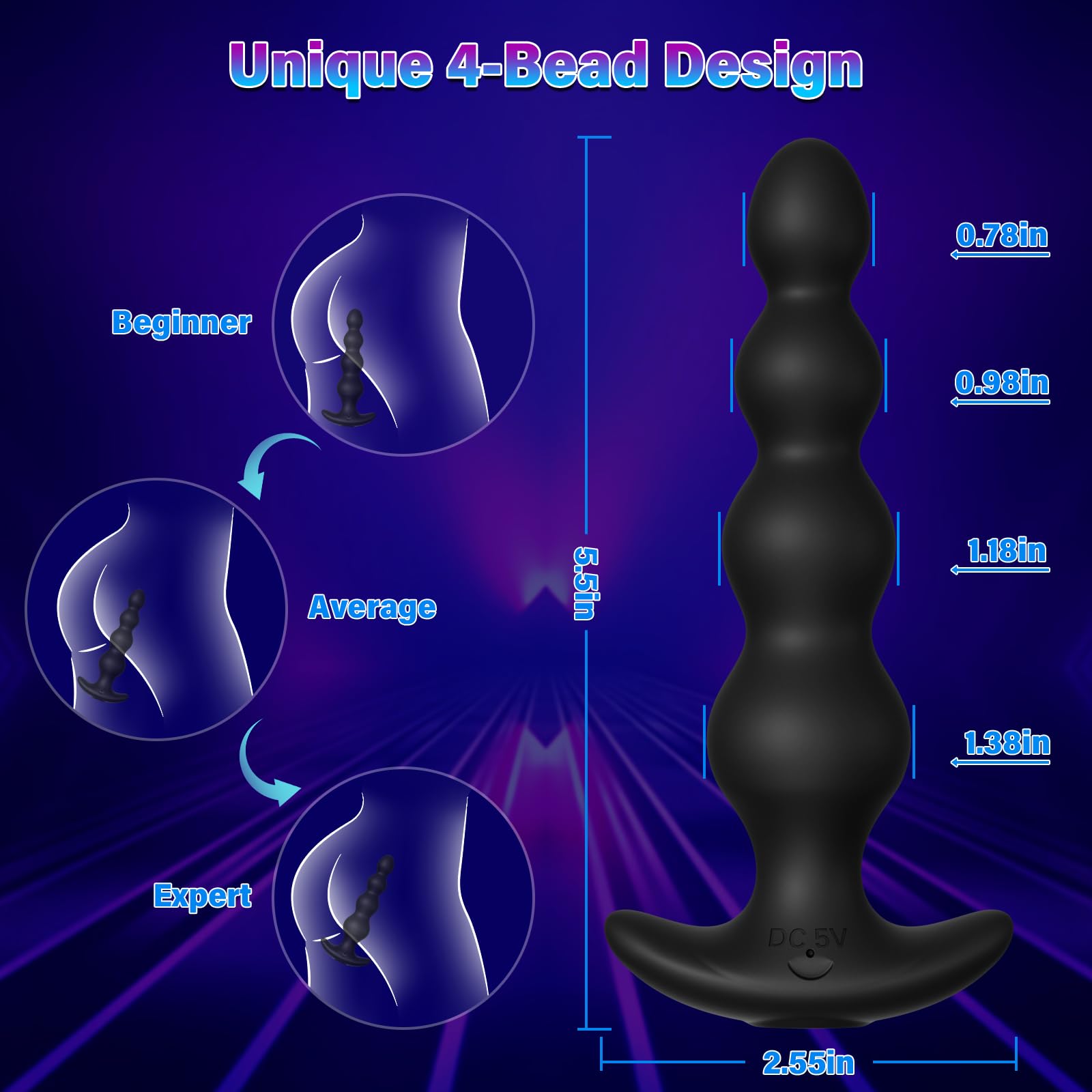 Vibrating Anal Beads Sex Toys - Vibrating Butt Plug with App Control 9 Vibrating Modes, Rechargeable Silicone Prostate Massager & G-spot Vibrator, Adult Sex Toys for Men Women Couples Pleasure