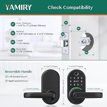 قفل مقبض الباب الذكي مع لوحة المفاتيح: Yamiry Fingerprint Smart Knob - قفل رقمي للدخول بدون مفتاح للباب الأمامي - Deadbolt مع التطبيق - إنشاء رمز المرور عن بعد - تركيب DIY