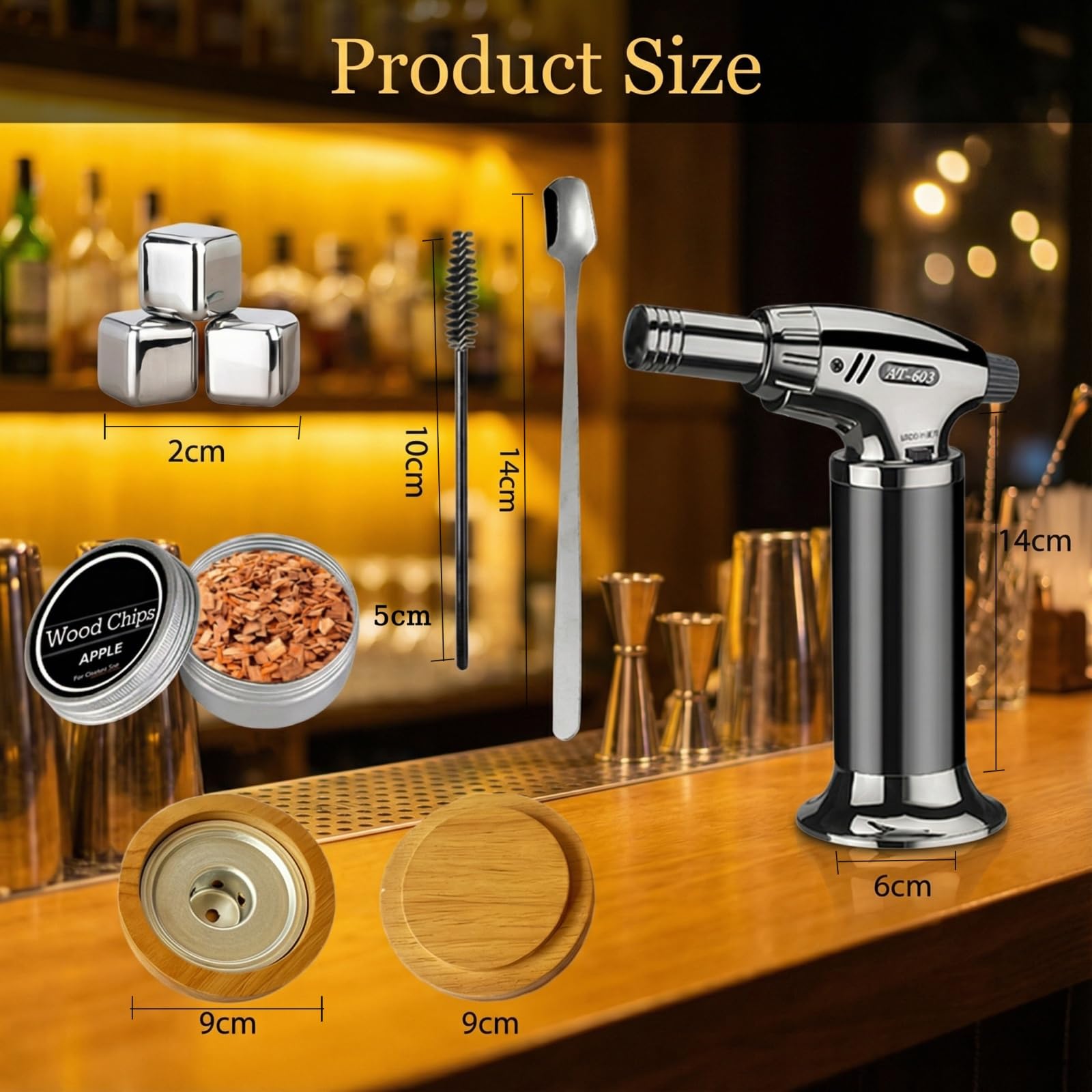 Kit Fumoir Whisky - Fumoirs Cocktails avec Copeaux de Bois de Fumage Naturels 8 Saveurs, Pierres à Whisky - Accessoires Bar pour Bourbon Boissons Fromage Cadeau Homme Père Petit Ami