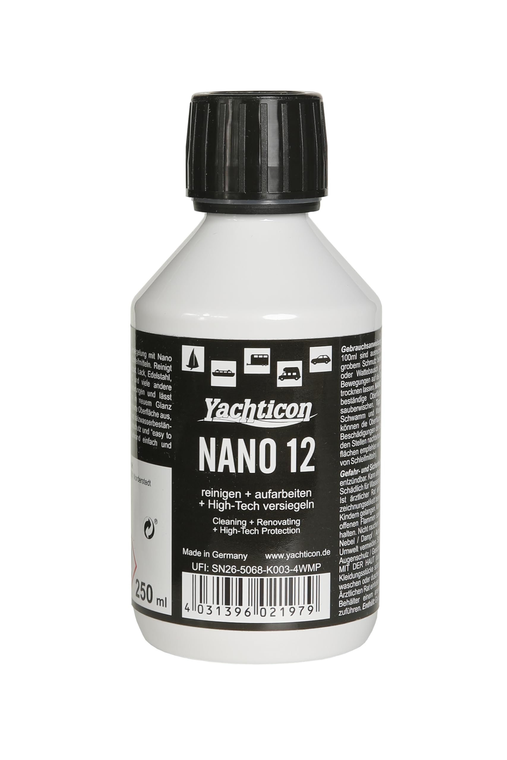 Yachticon Nano 12 Politur 500ml, Hochglanzversiegelung für Boot, Yacht, Caravan, Schützt vor UV Strahlung, Salz, Umwelteinflüssen, Langzeitschutz für GFK und Lacke, Nanotechnologie Pflege