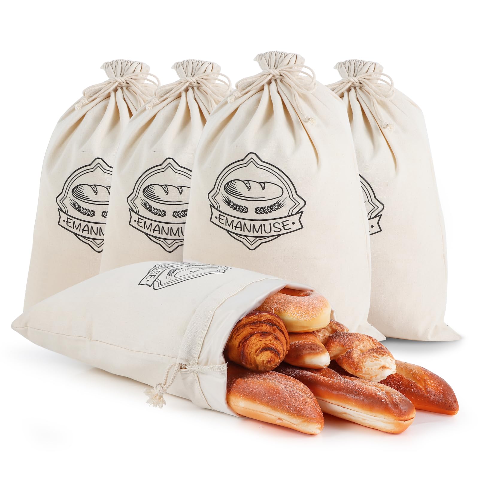 EmanMuse 3-Pack Linen Bread Bags for Homemade Bread & Sourdough, 12x17.5 Inch Unbleached with TPU Lining - Reusable Washable Eco-Friendly Storage Bags