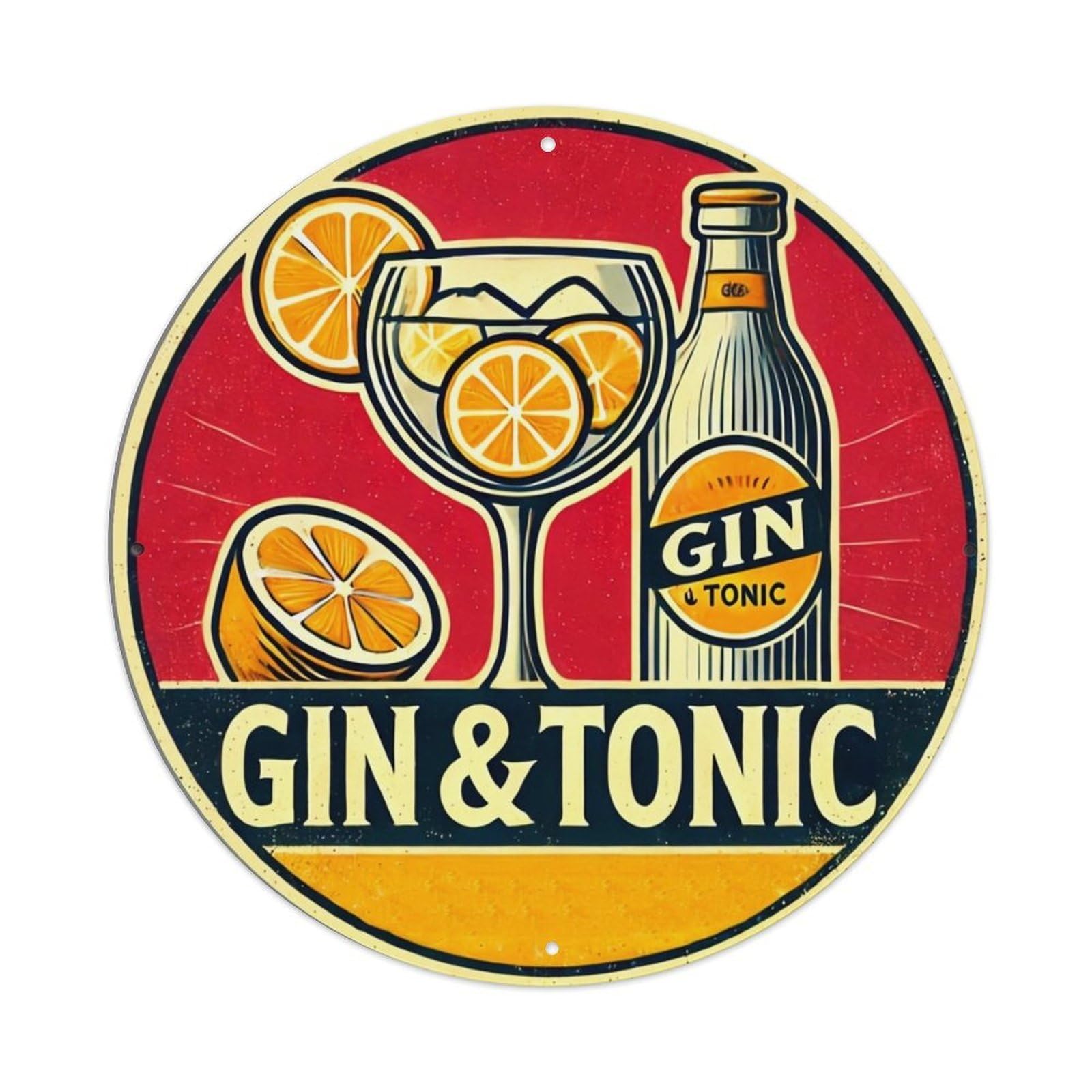 Jdyansheng Vintage Gin And Tonic Cocktail Illustration Tin Sign Metal Poster Metal Signs For Home Man Cave Bar Cafe Kitchen Laundry Room Wall Decorations 8X8 Inches
