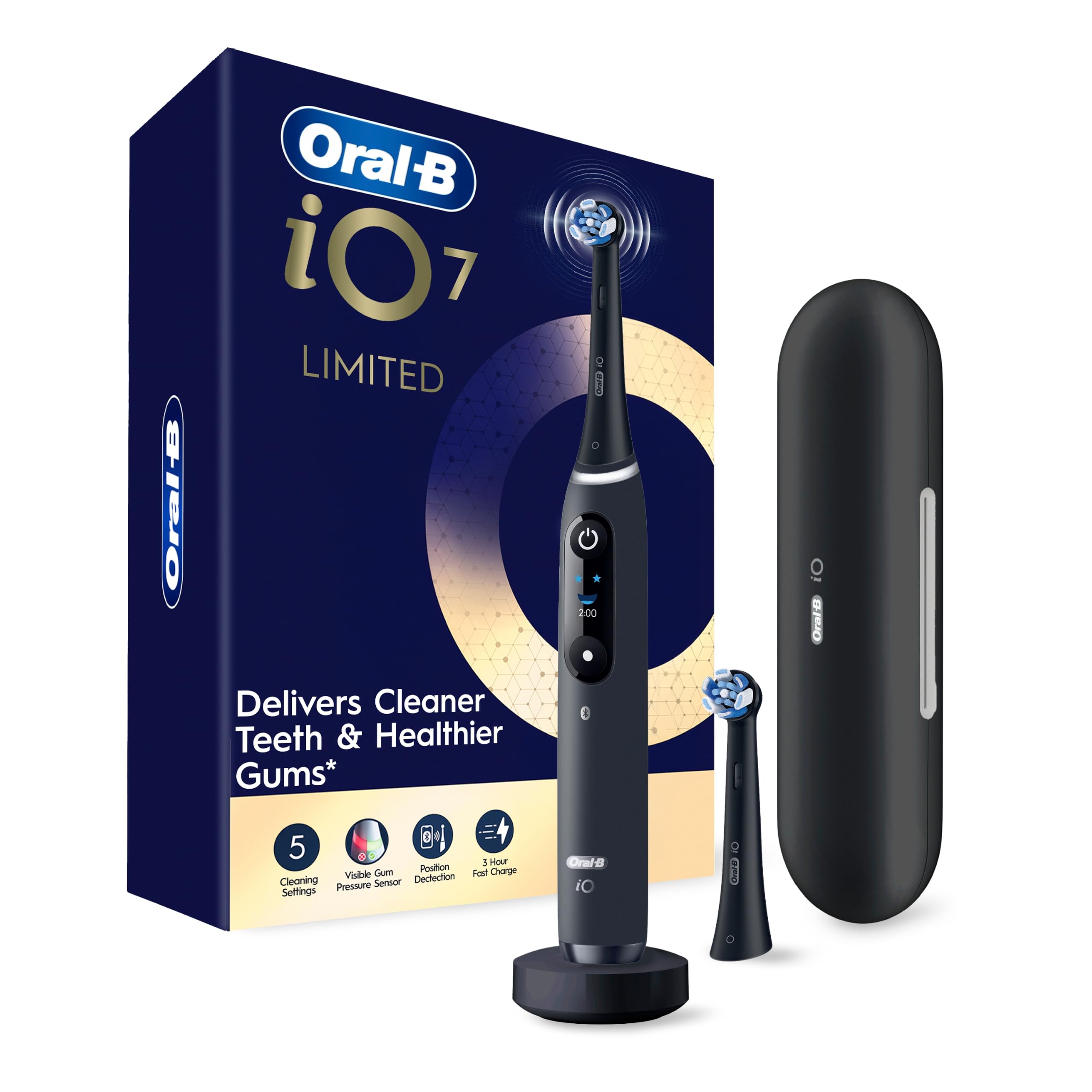 Photo 1 of Oral-B iO Deep Clean + Protect Rechargeable Electric Toothbrush, Black, iO Series 7, 2 Replacement Brush Heads, Charging Travel Case (package may vary)