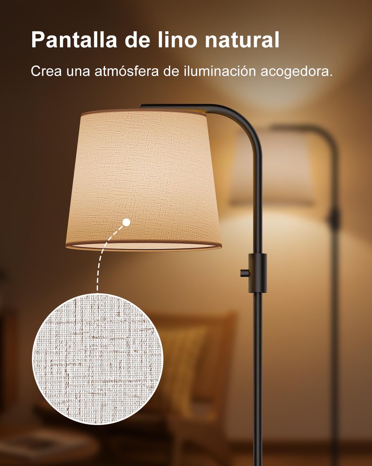 DUSKTEC Lámpara de Pie Arco Inteligente para Salón, Compatible con Alexa y App, Cambio de color RGB, Regulable 1%-100%, Blanco 2700K-6000K, Sincronización con Música,10W 1200LM, Pantalla de Lino 350°