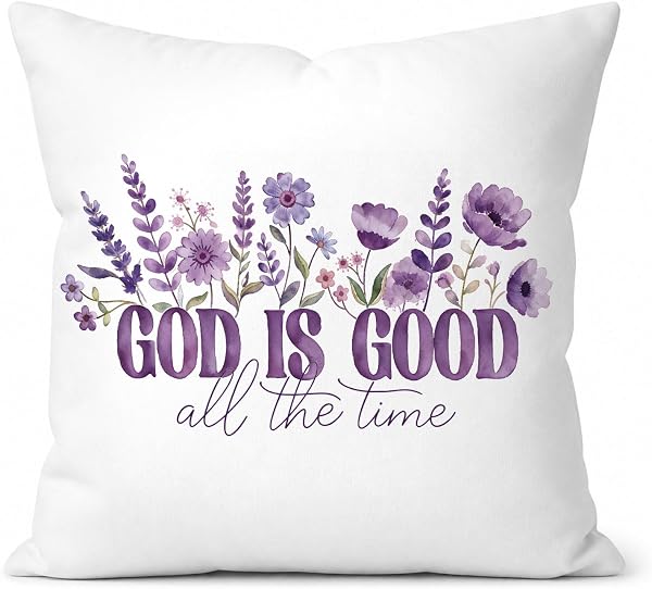 Purple Floral Christian Decorative 18x18 Pillow Cover