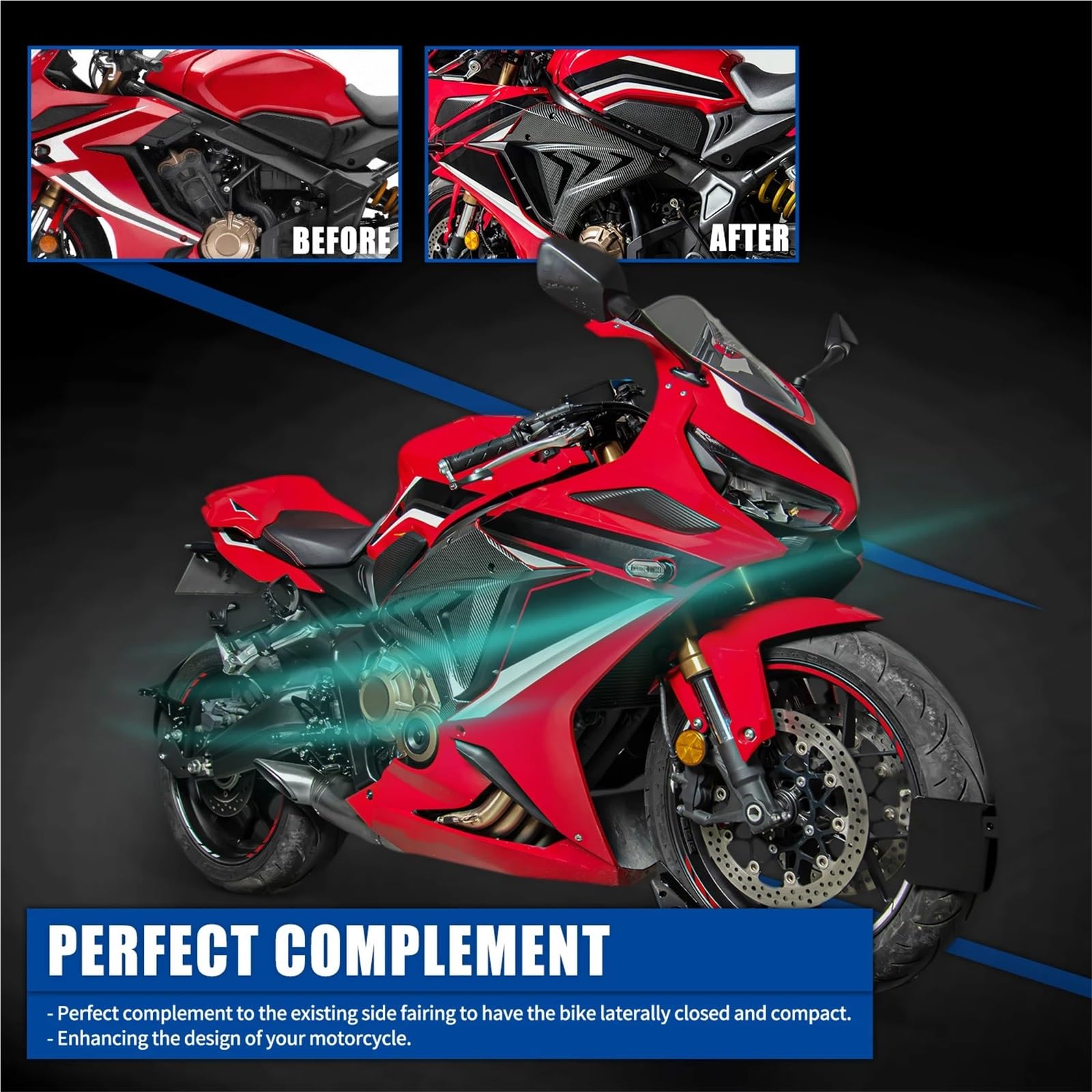 Winglets spojler Pasuje do Honda CBR 650 R CBR650R 2019-2022 Osłona ramy Wtrysk Spojlery Owiewki(Matte Black)