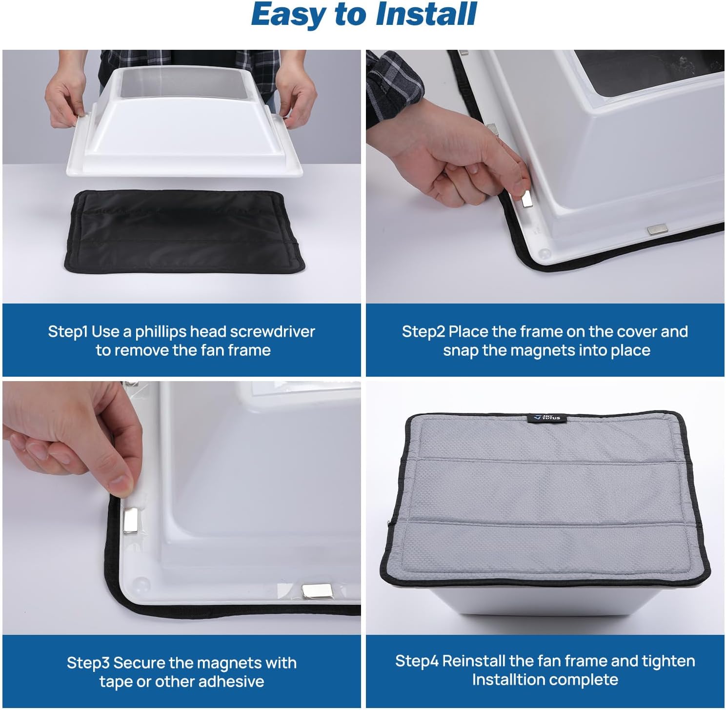 JOYTUTUS Rv Vent Covers for Roof Magnetic Vent Covers Foldable Insulated Blackout Skylight Cover for MaxxAir Fan, Fantastic Fan 16.5" x 16.5" Gray