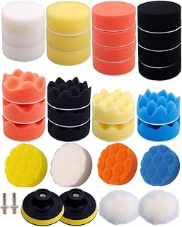 WONDER POINT Buffing Polishing Pads - 3 Inch 31 Pieces Premium Material Car Foam Drill Polishing Pad Kit Sponge Pads Buffer Polisher Kit Headlight Restoration Kit with Wool for Car Polishing, Waxing